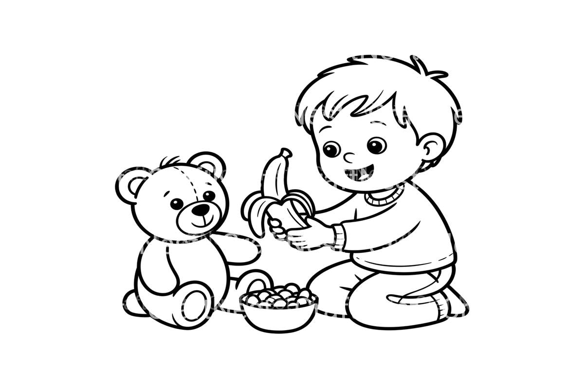 Kids Playing With Berries Coloring Books
