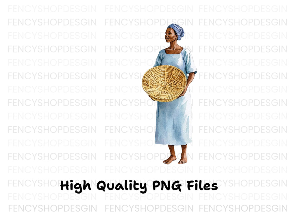 African Woman with Basket Clipart Bundle