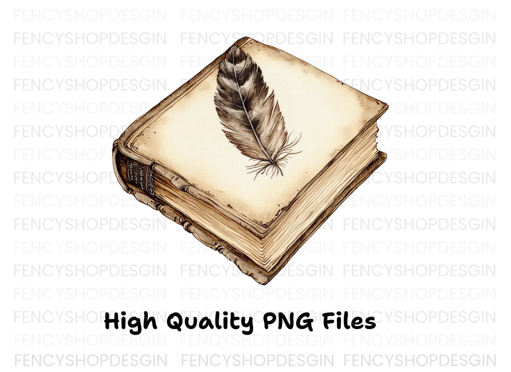 Vintage Books and Quills Clipart Bundle