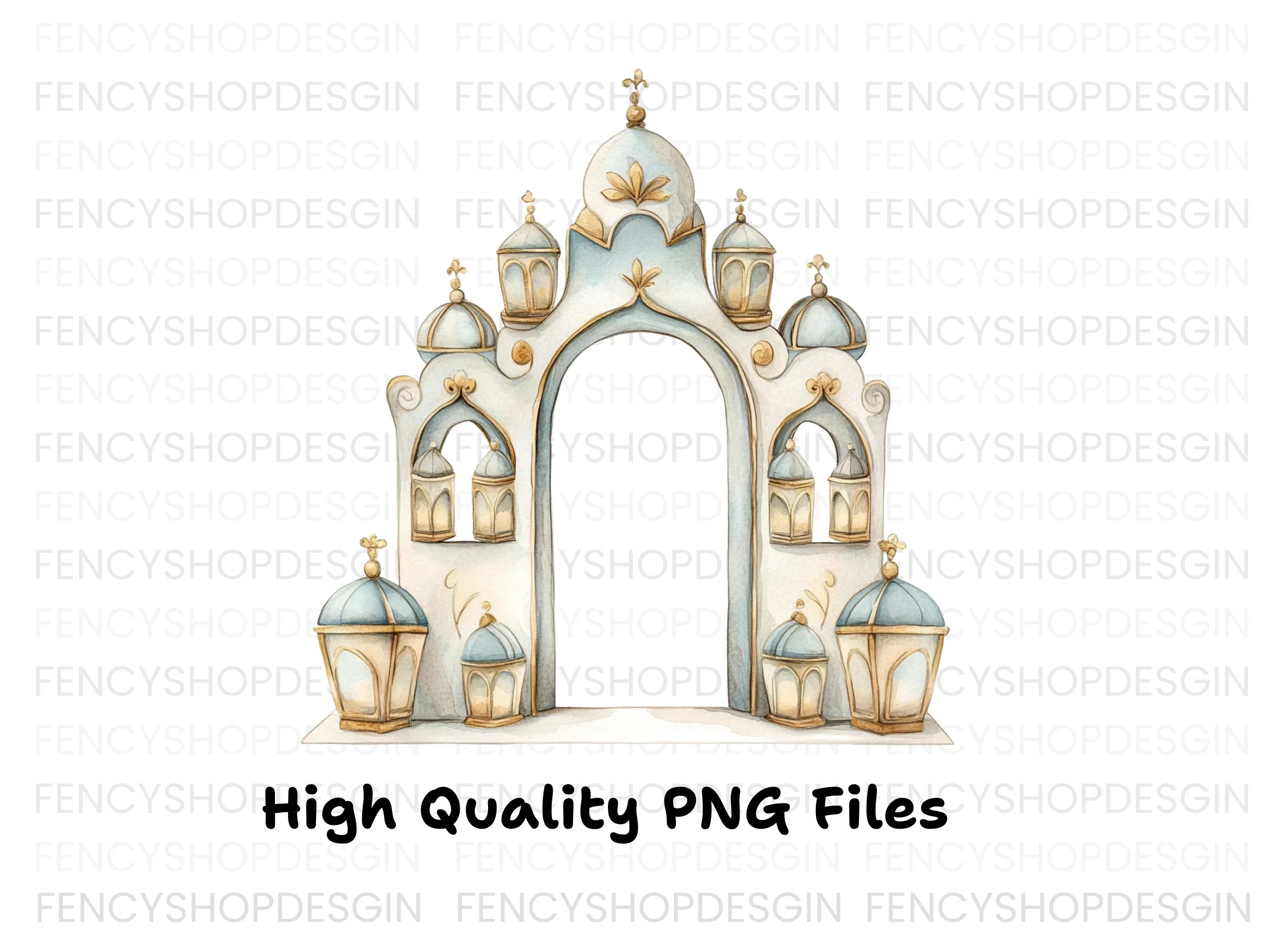 Ornate Islamic Arch with Lanterns Clipart Bundle