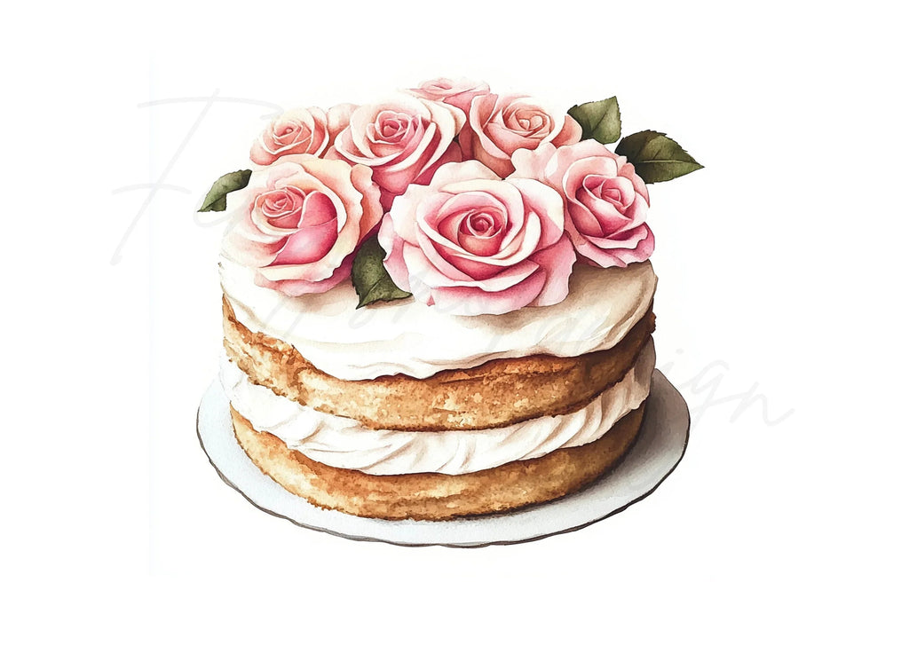 Charming Rose Topped Cakes Clipart Bundle