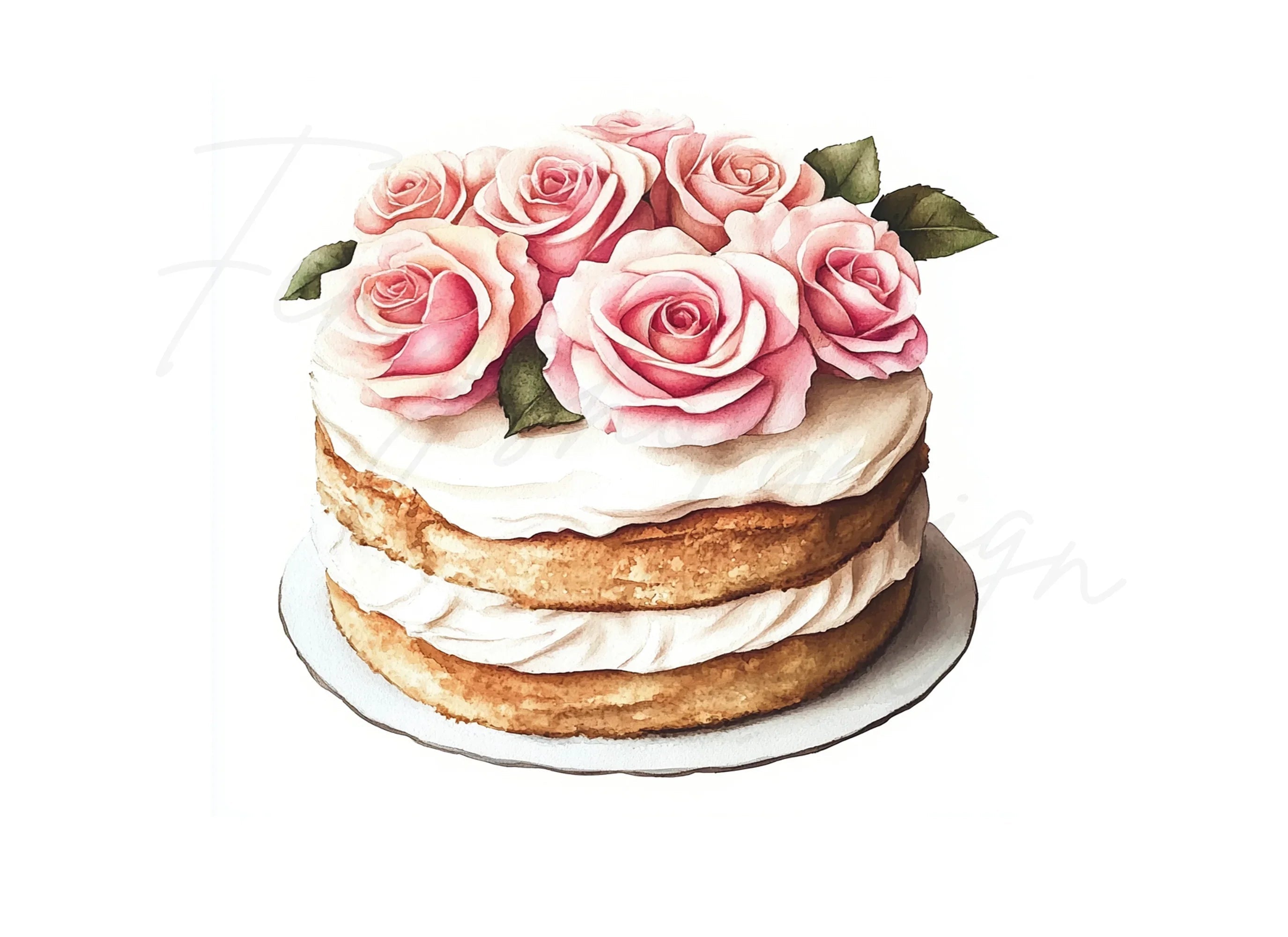 Charming Rose Topped Cakes Clipart Bundle