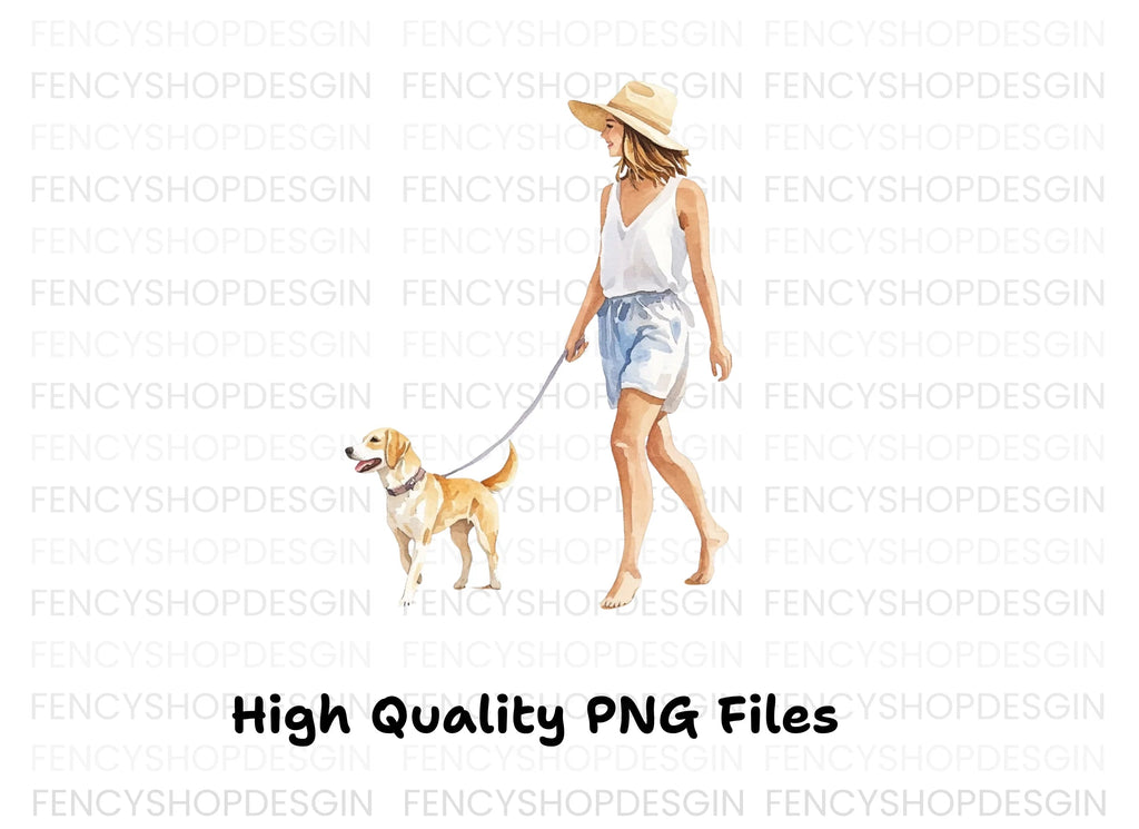 Woman Walking Dog Clipart Bundle