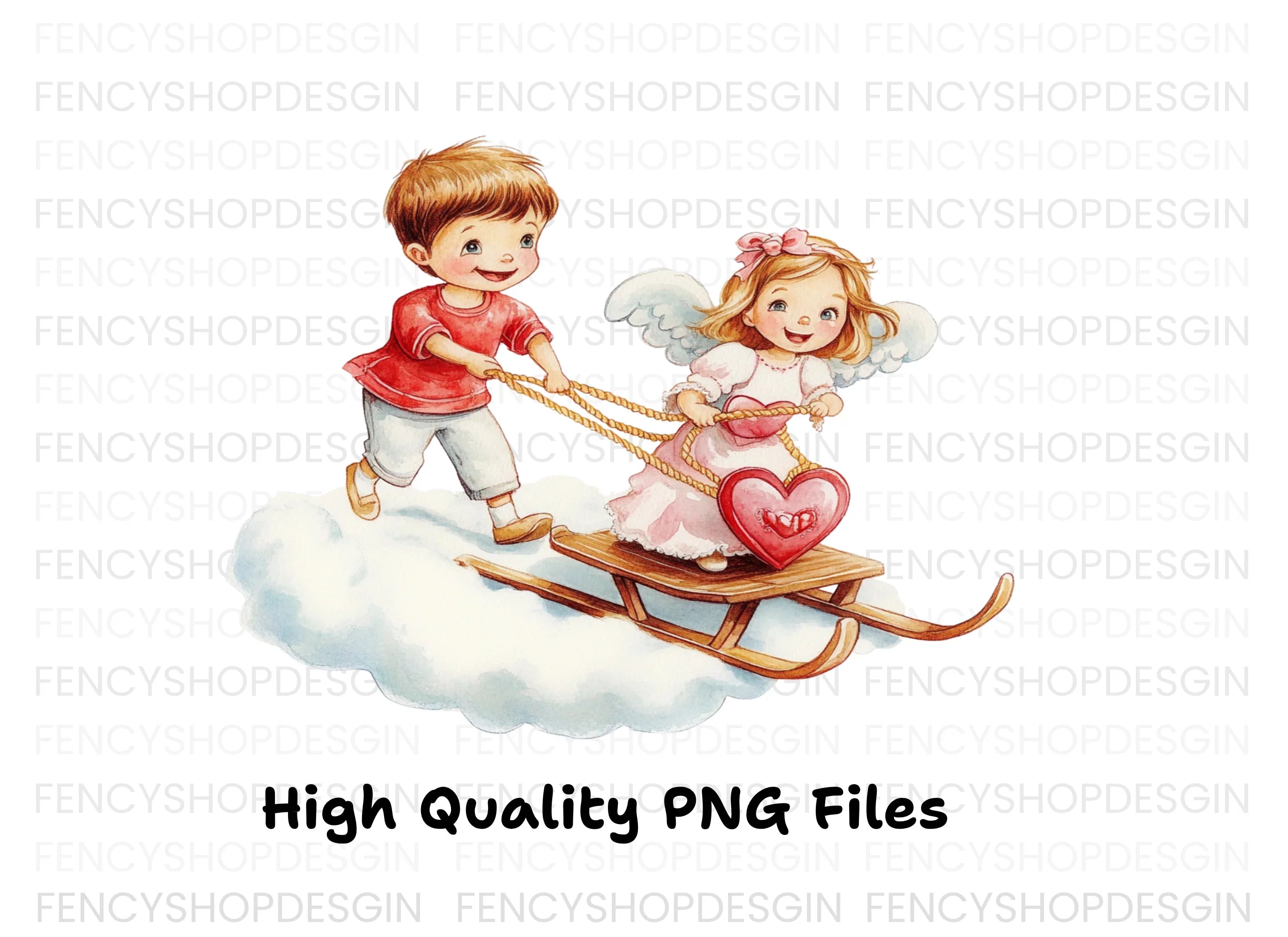 Cute Valentine Angels Sleigh Clipart Bundle