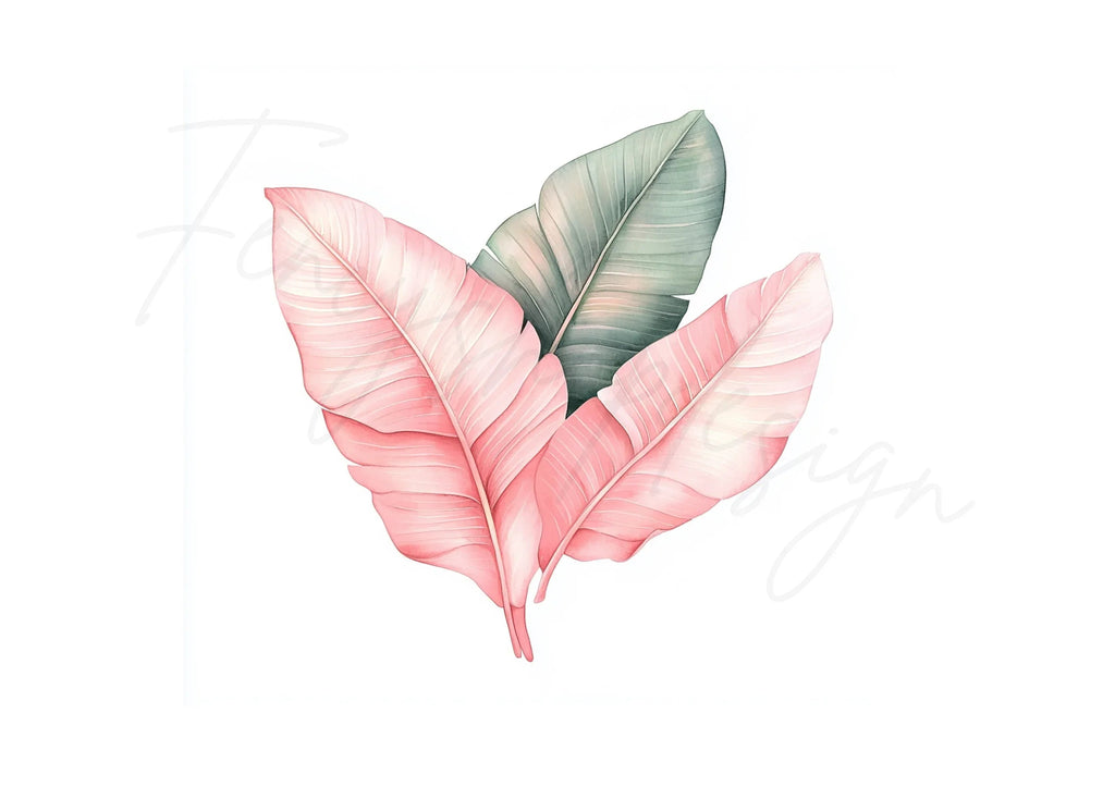Pink and Green Tropical Leaf Clipart Bundle