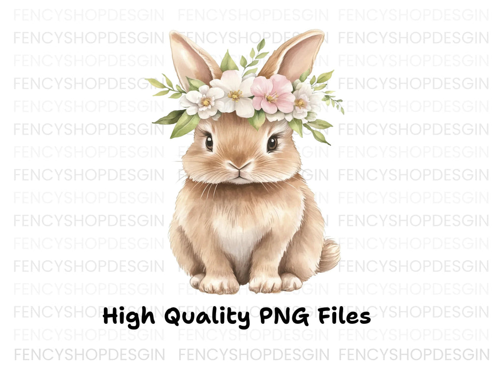 Cute Bunnies with Flower Crowns Clipart Bundle