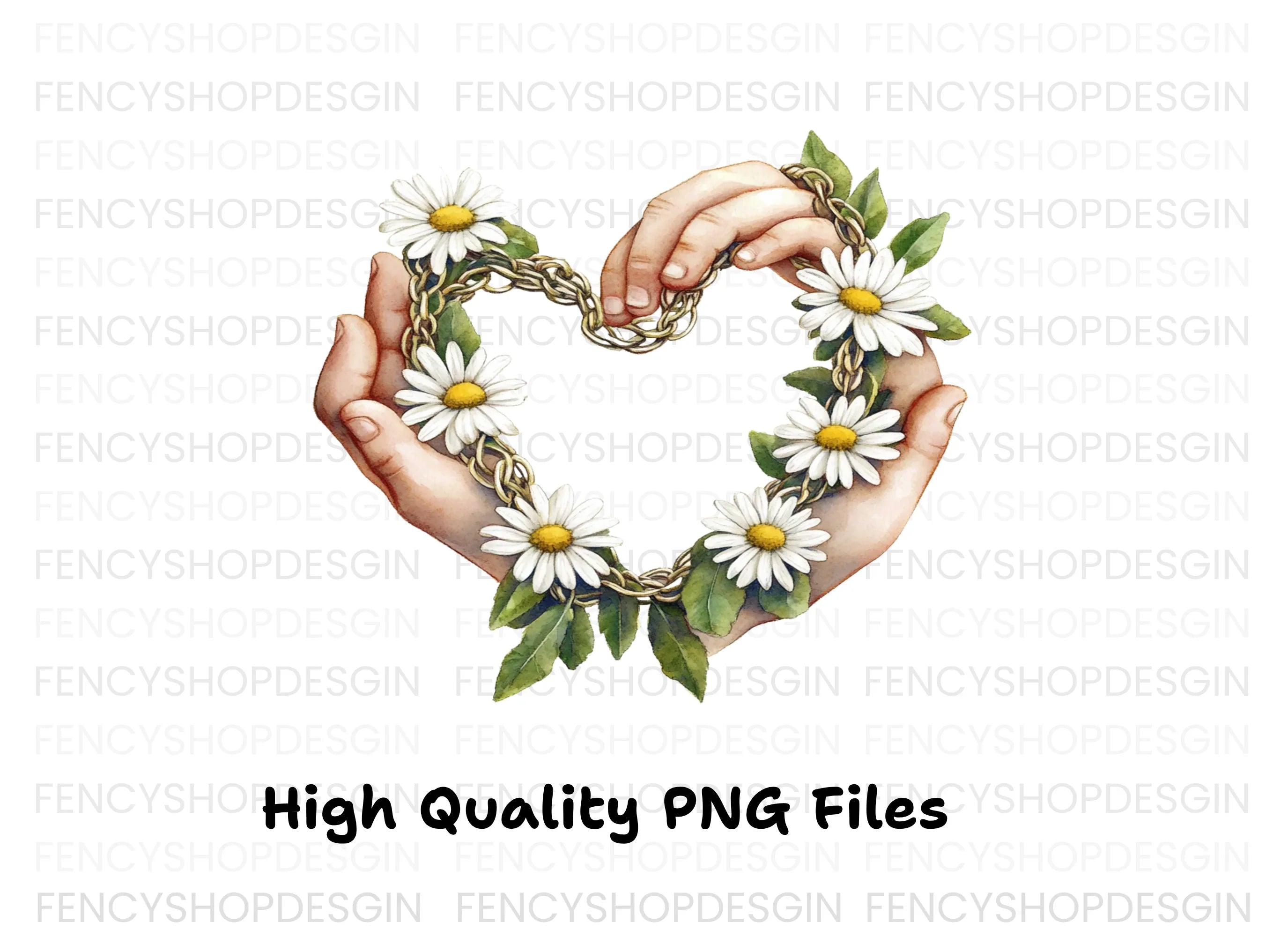 Heart Shaped Daisy Chain with Hands Clipart Bundle