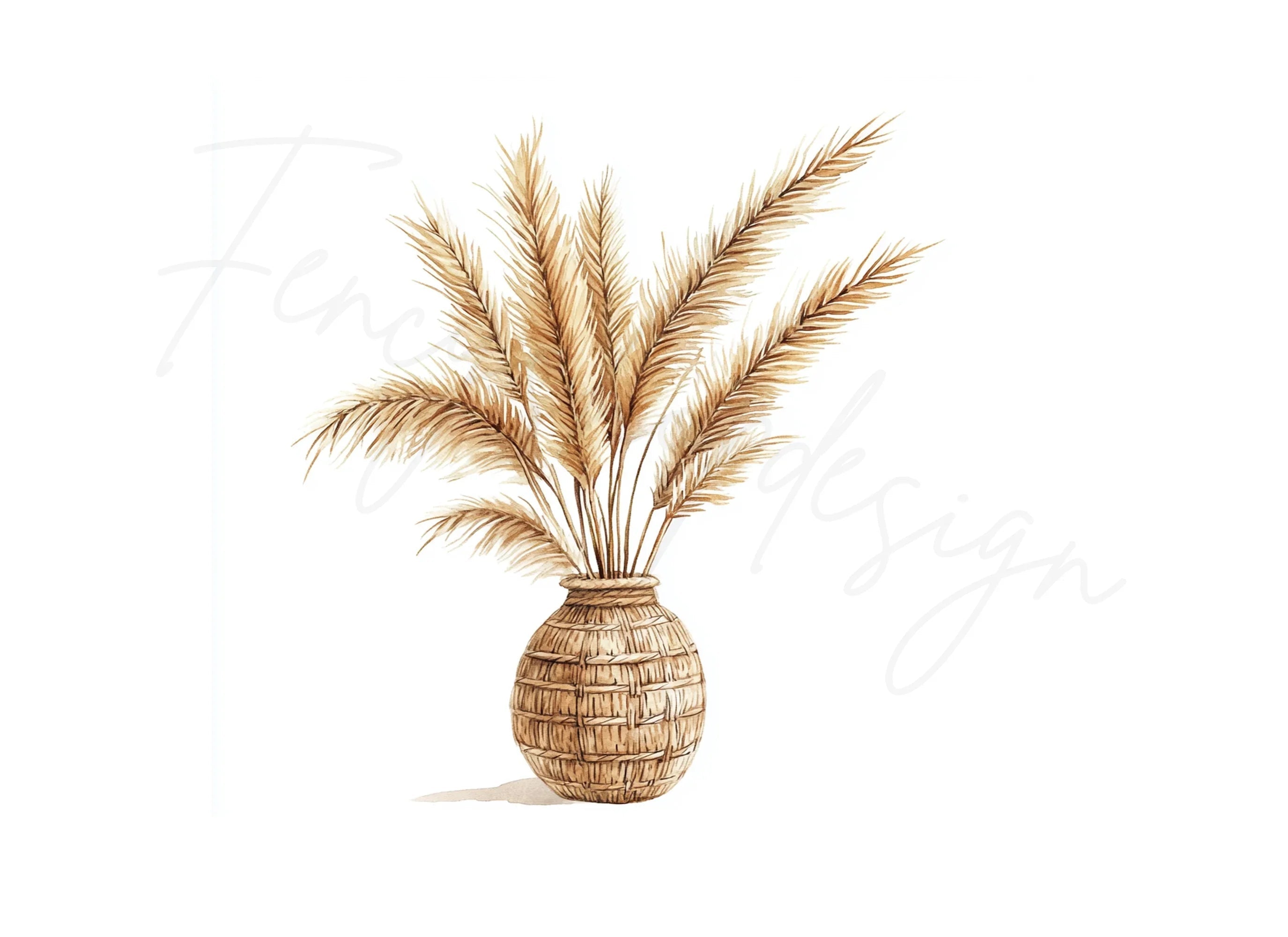 Pampas Grass in Woven Vases Clipart Bundle