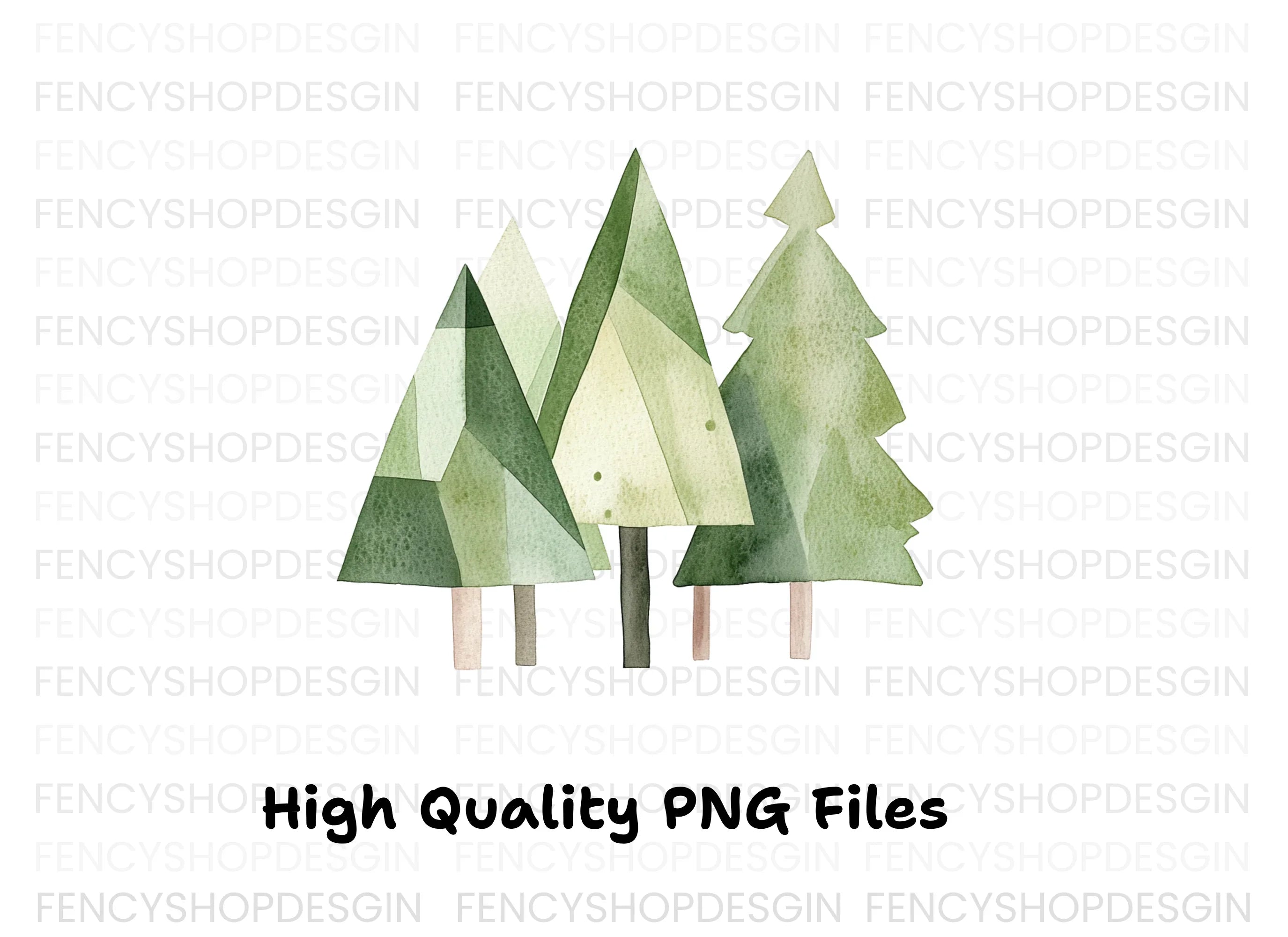Abstract Green Pine Trees Clipart Bundle