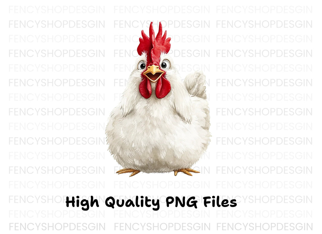 Happy White Chicken Clipart Bundle