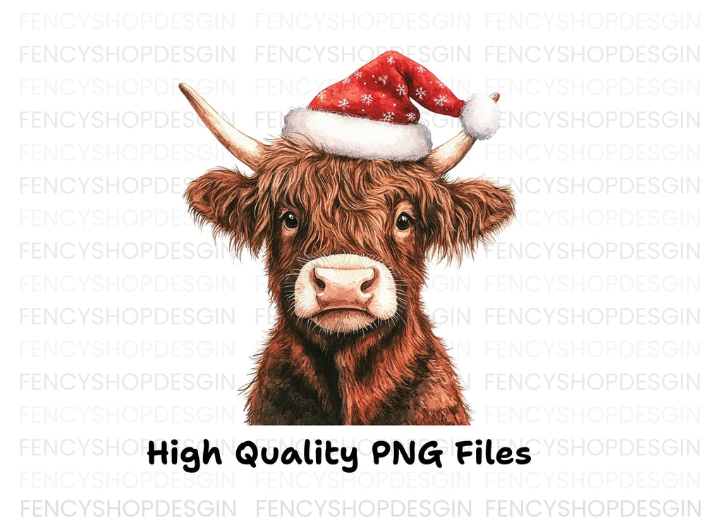 Cute Highland Cow Santa Hat Clipart Bundle