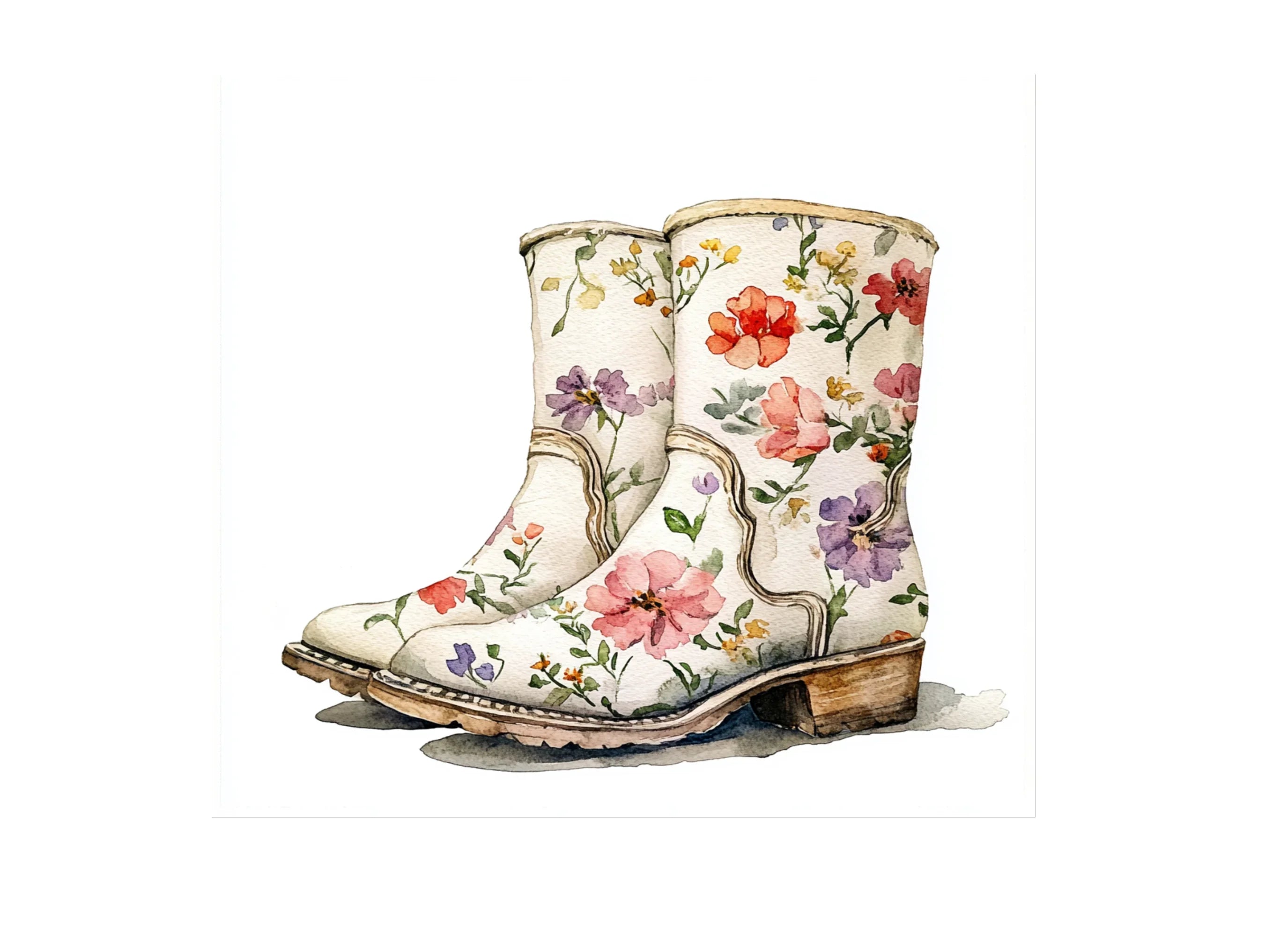Vintage Rose Patterned Boots Clipart Bundle