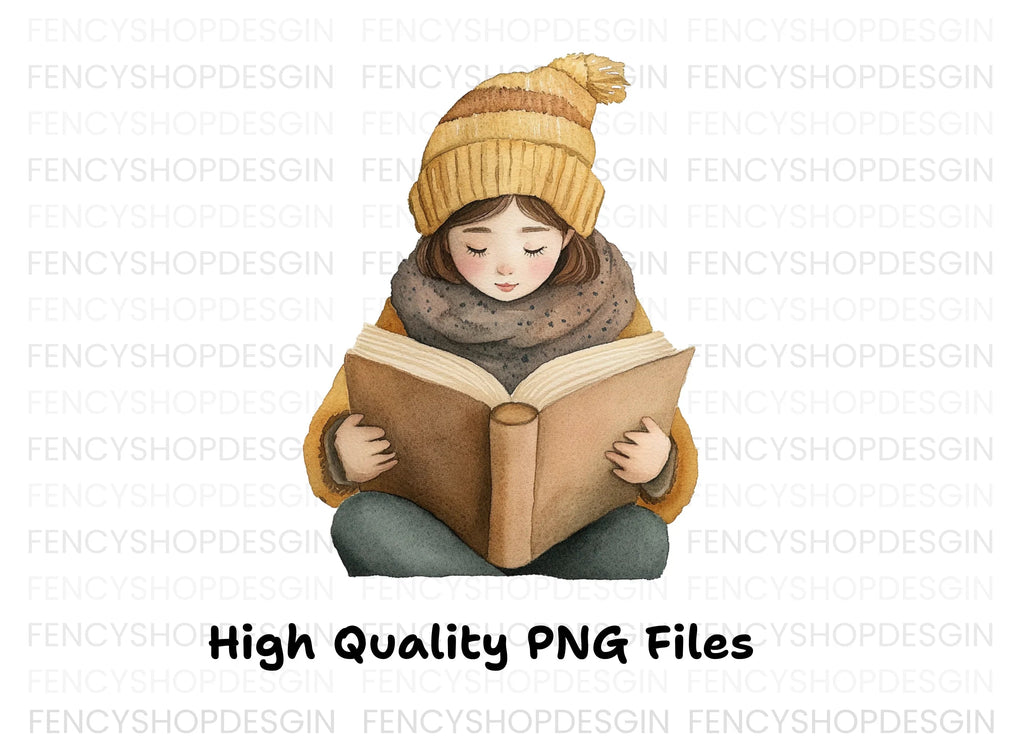 Cozy Girls Reading Books Clipart Bundle
