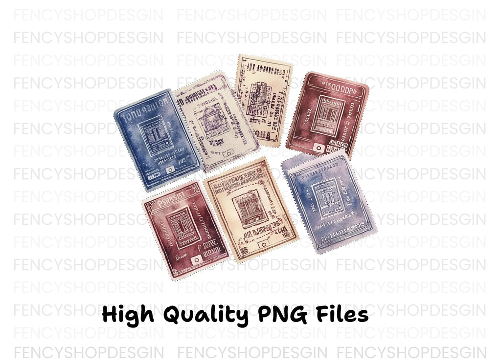 Vintage Passport Stamps Clipart Bundle