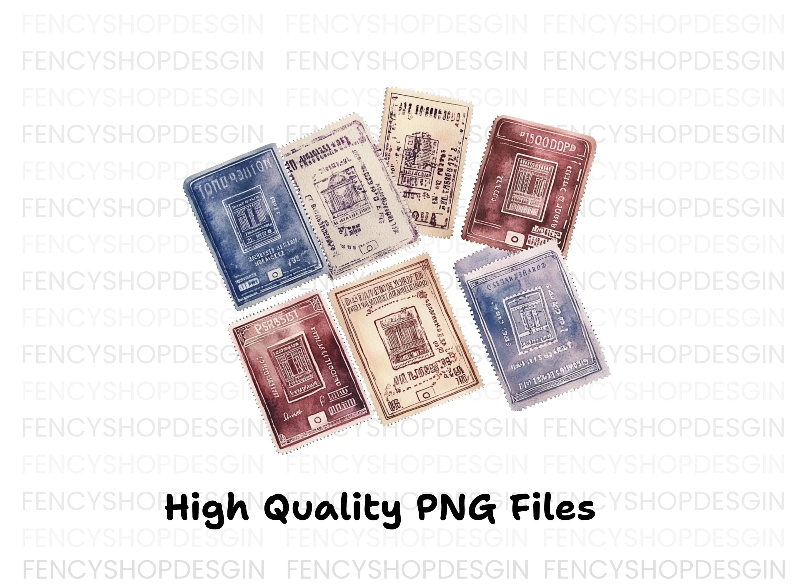 Vintage Passport Stamps Clipart Bundle