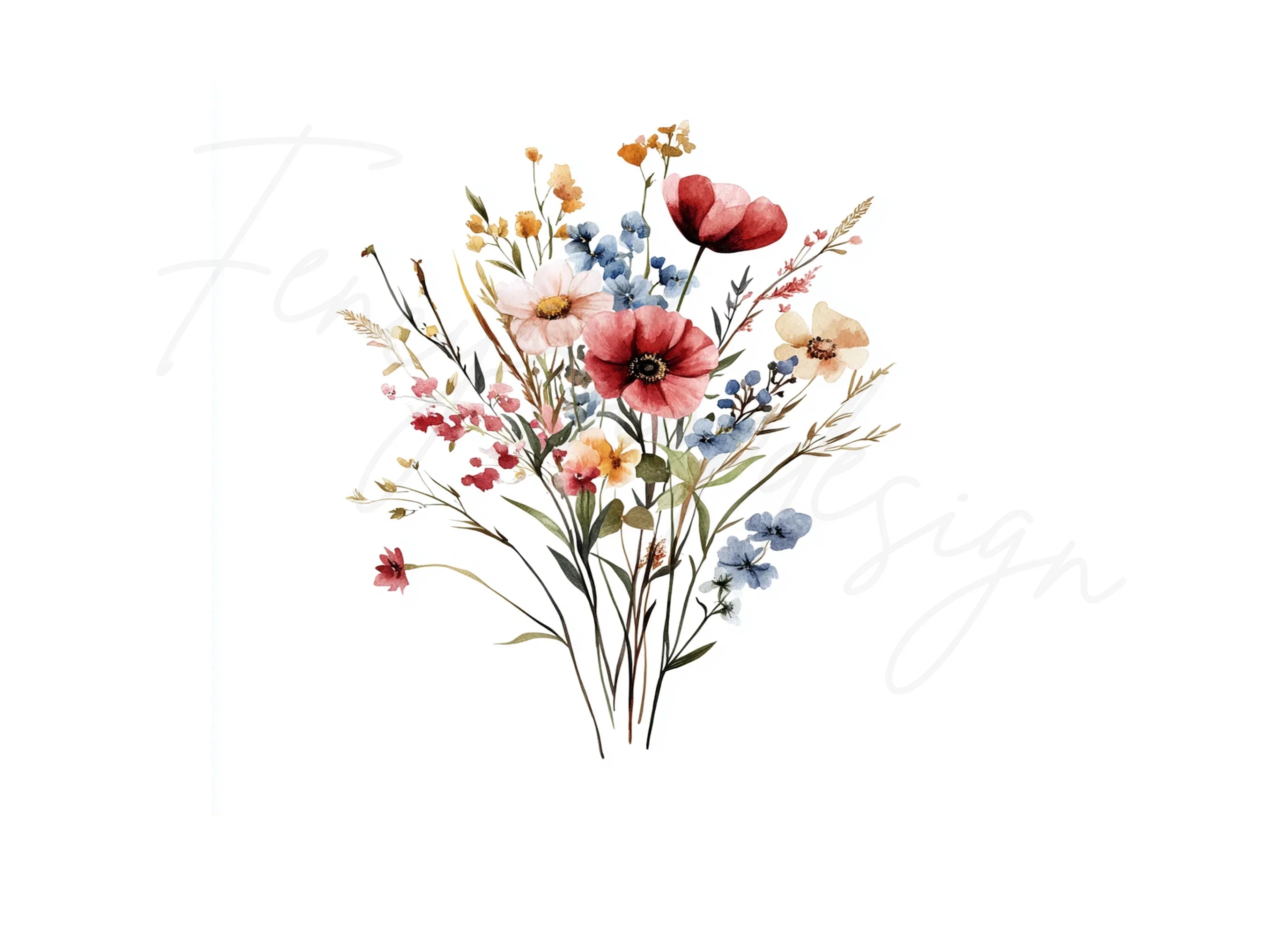 Delicate Wildflower Bouquet Illustrations Clipart Bundle