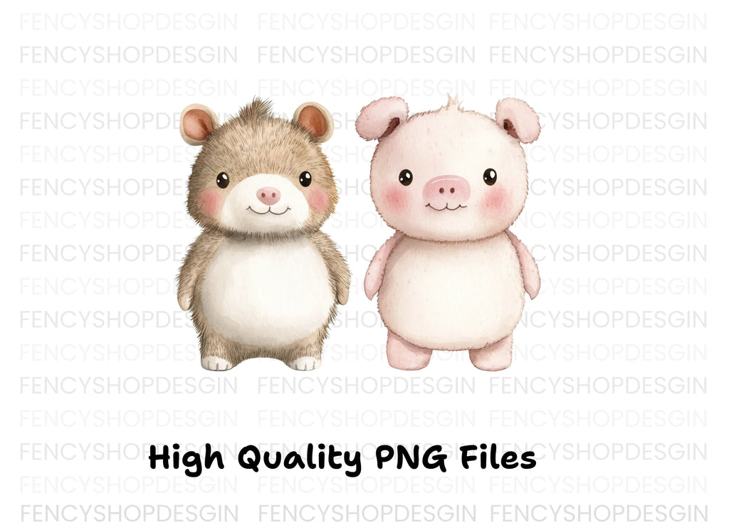 Cute Hamster and Piglet Duo Clipart Bundle