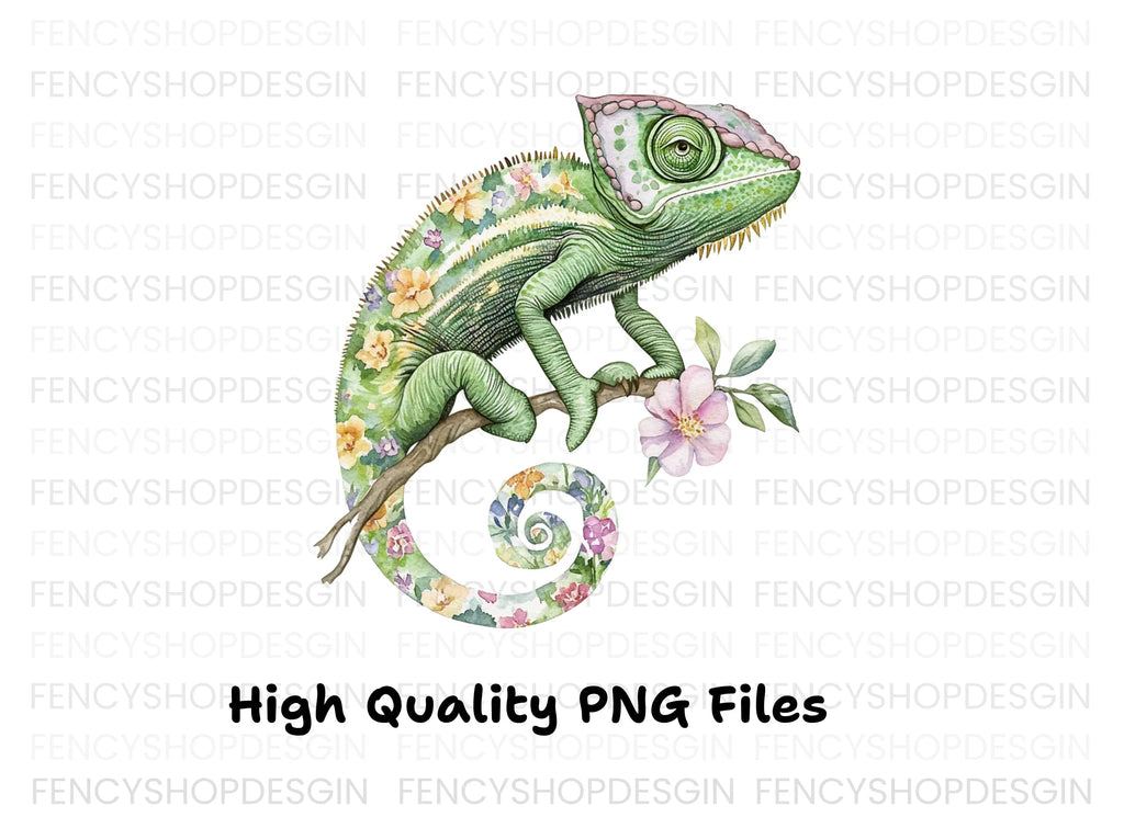 Floral Chameleon Clipart Bundle