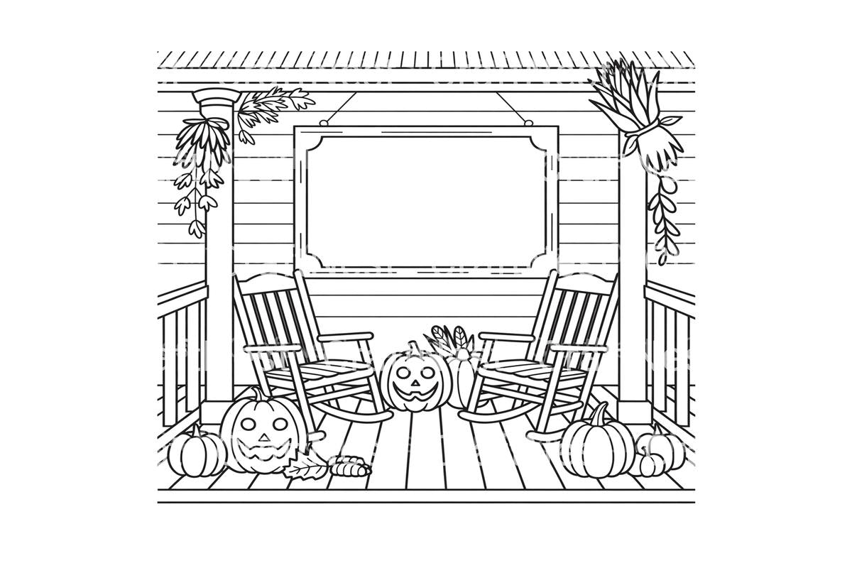 Autumn Porch Scene Coloring Books