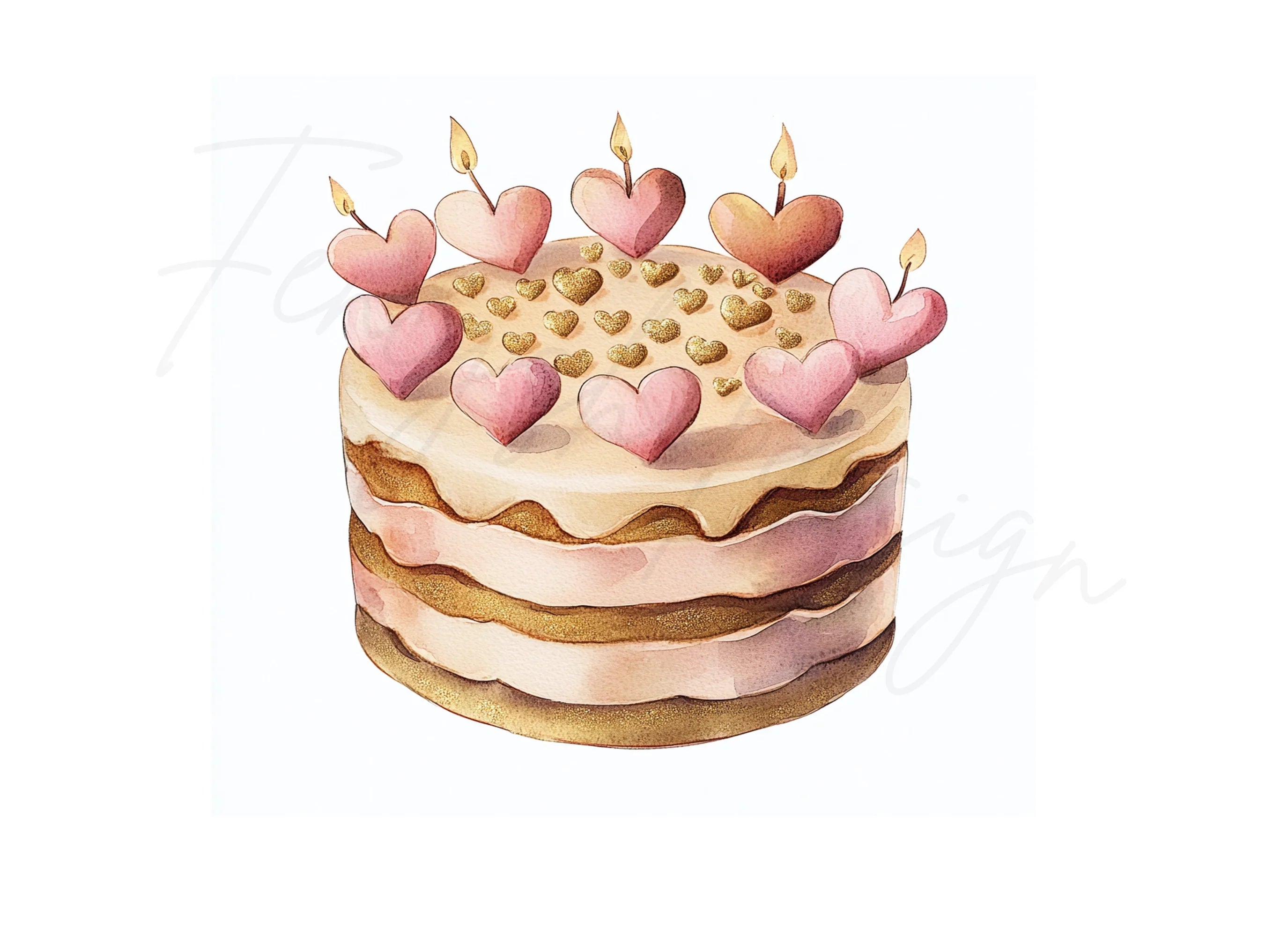 Heart Topped Birthday Cake Clipart Bundle