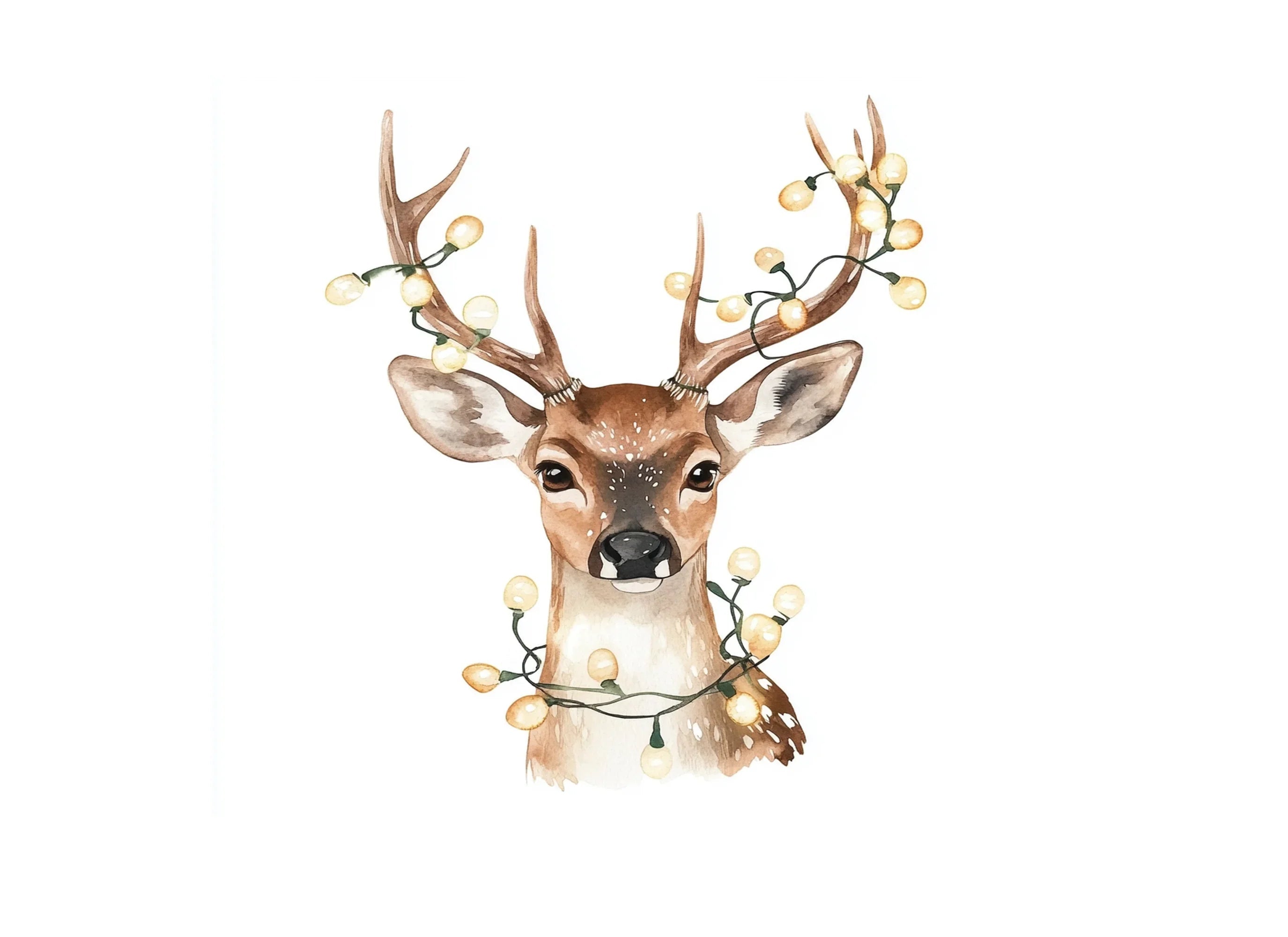 Festive Deer Head with Lights Clipart Bundle