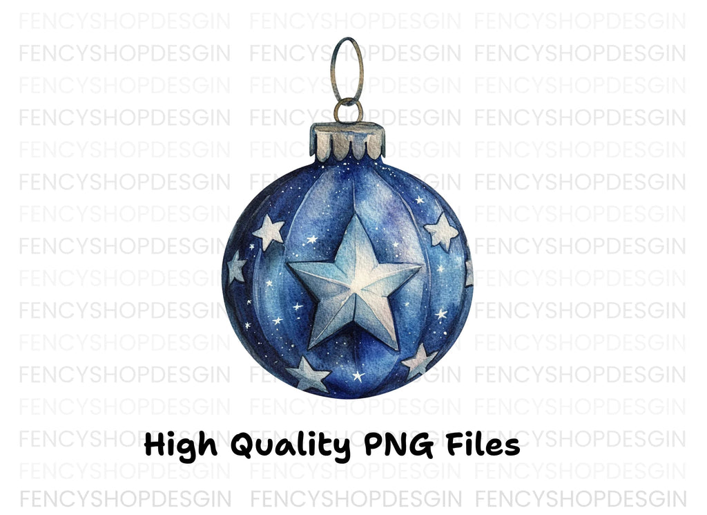Blue Christmas Ornaments Clipart Bundle