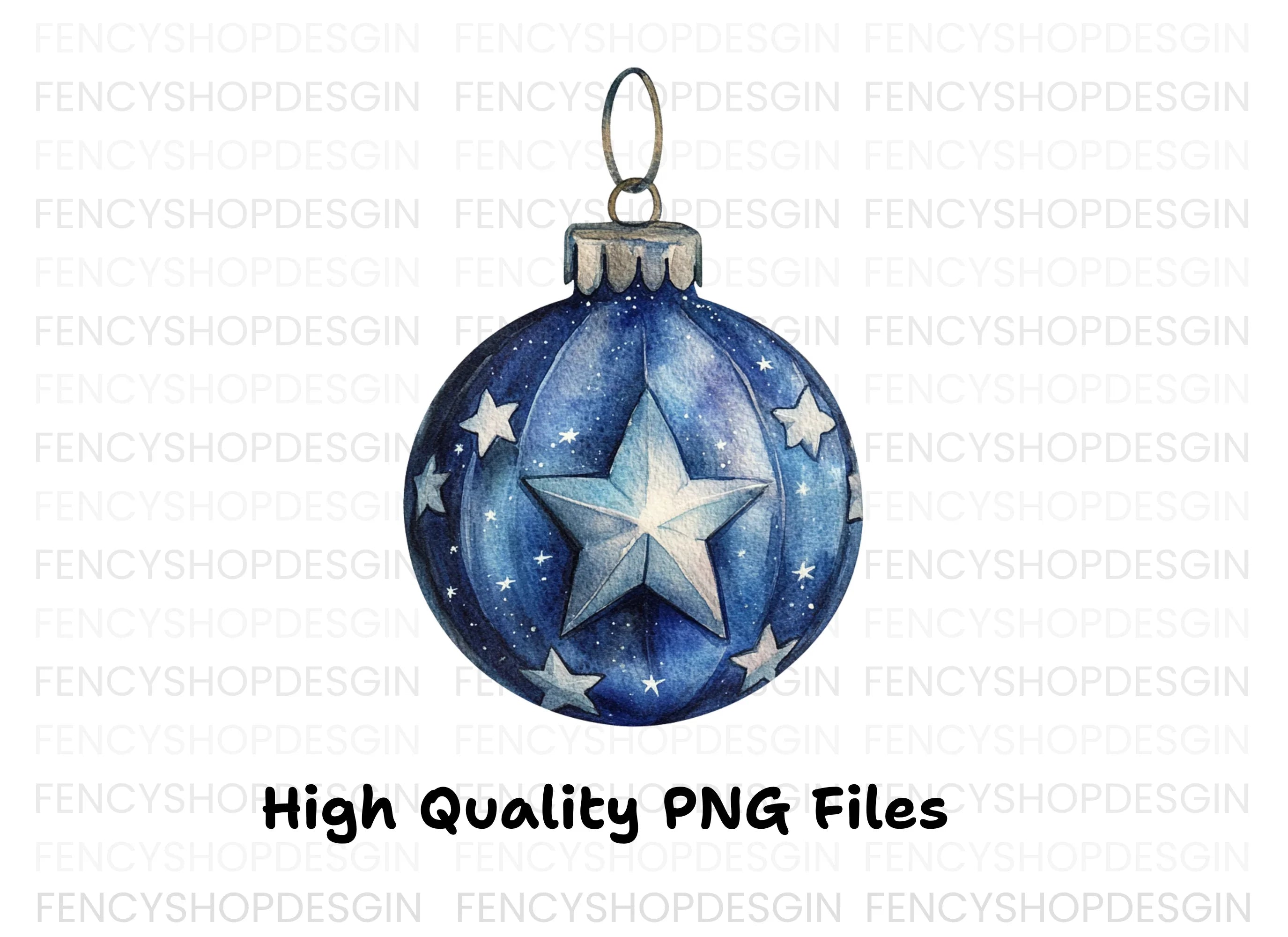 Blue Christmas Ornaments Clipart Bundle