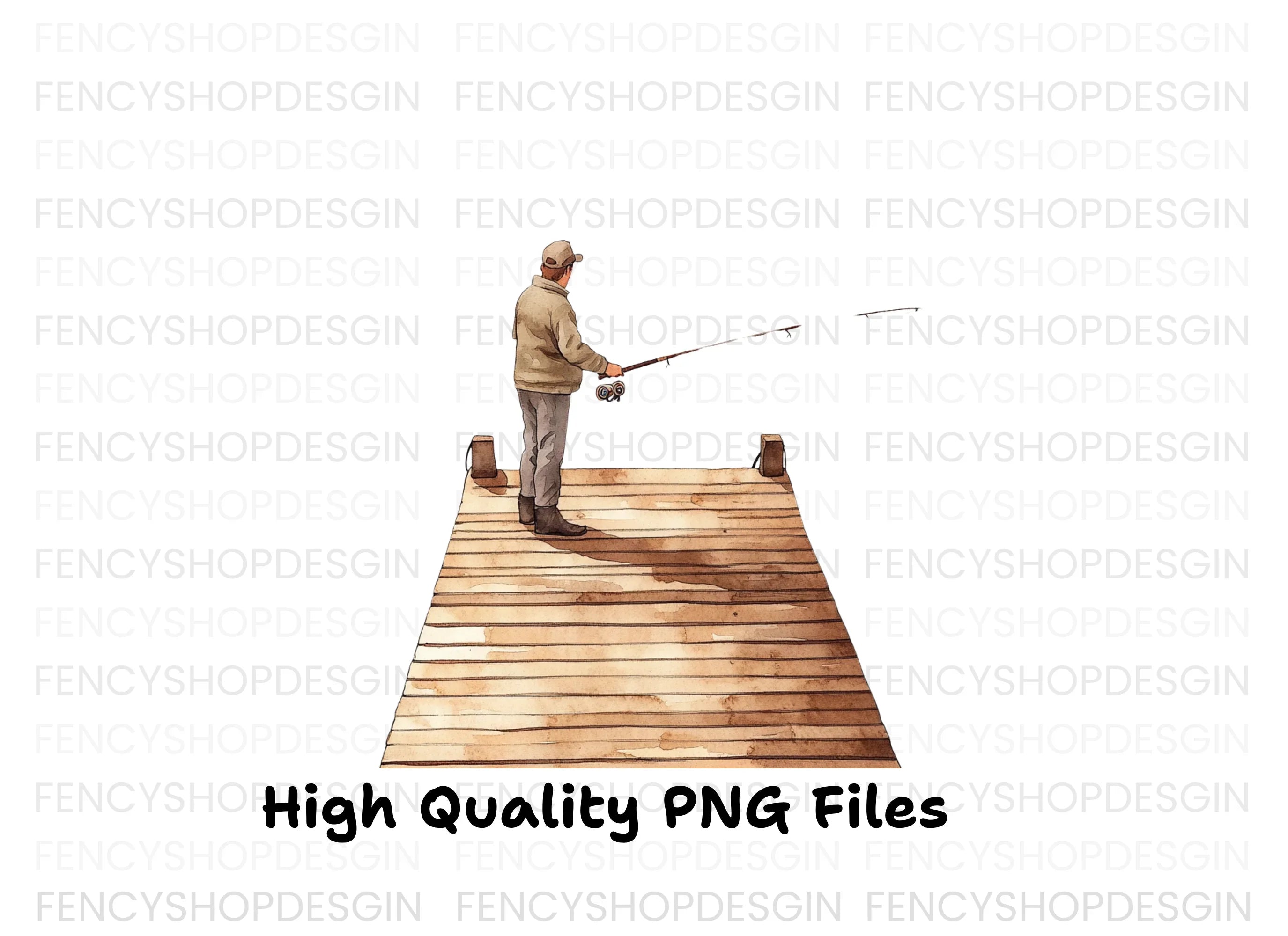 Fisherman on Dock Clipart Bundle