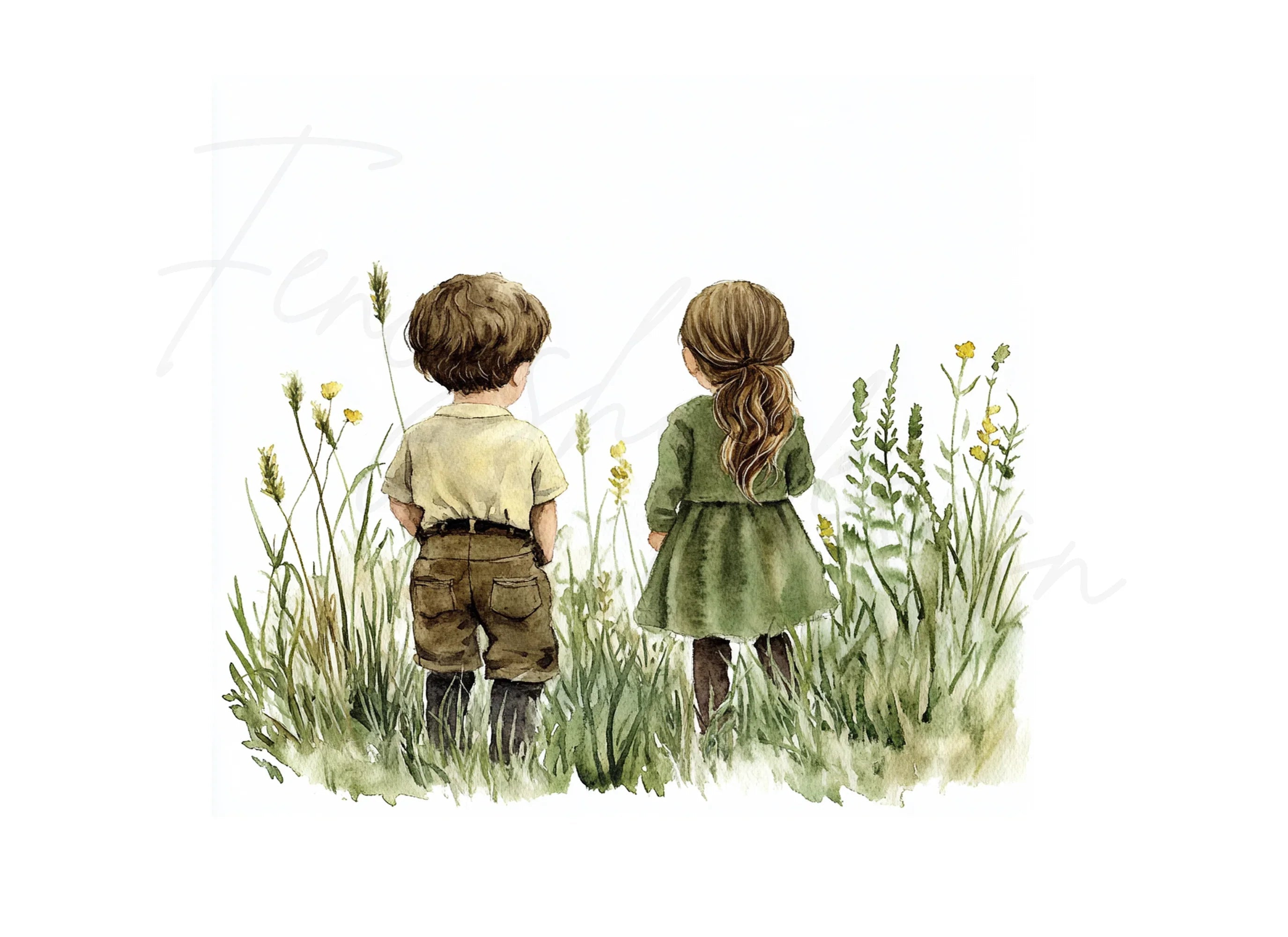 Cute Kids in Meadow Clipart Bundle