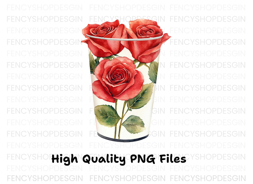 Red Roses in White Vase Clipart Bundle