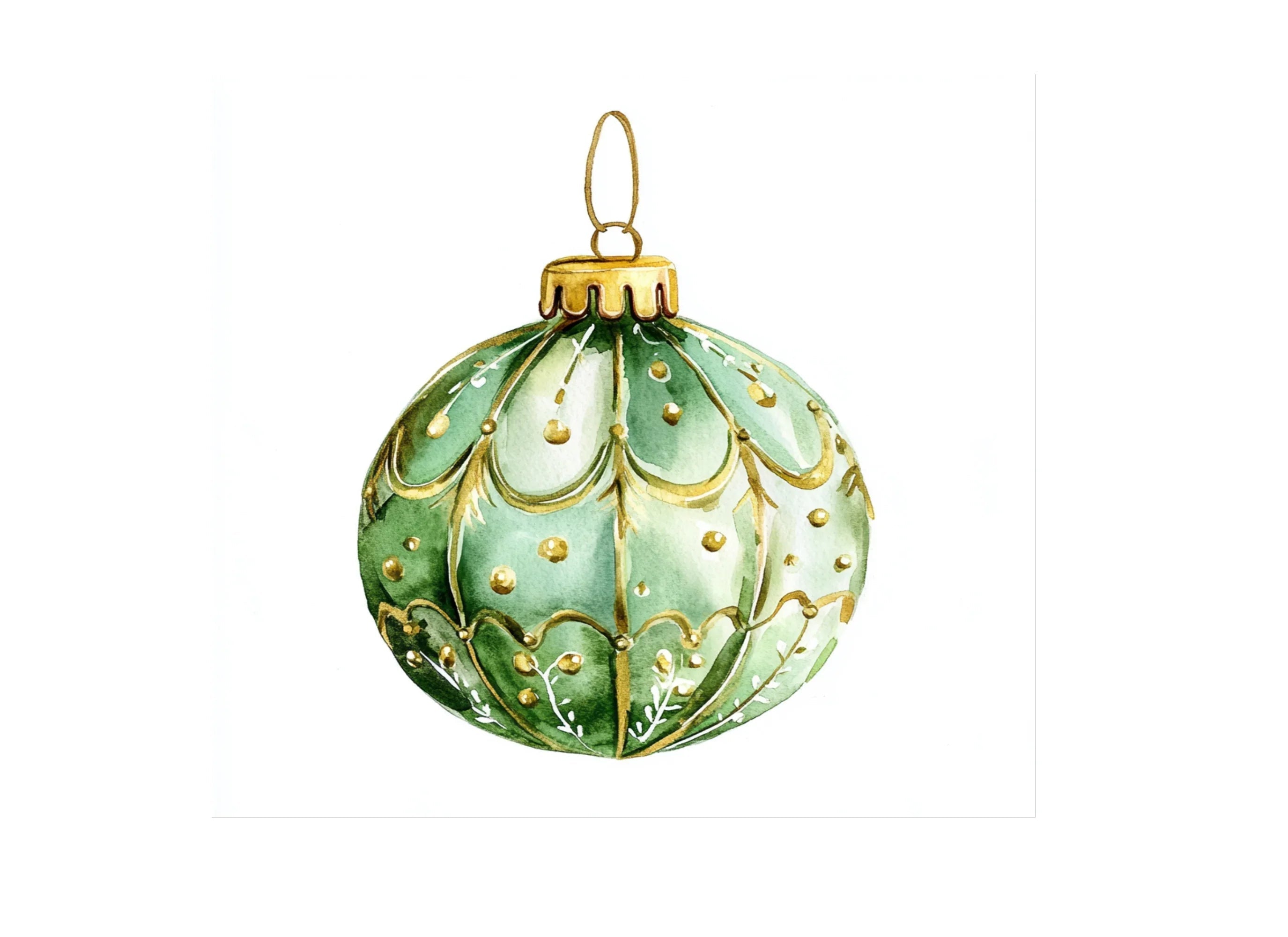 Elegant Green and Gold Christmas Baubles Clipart Bundle