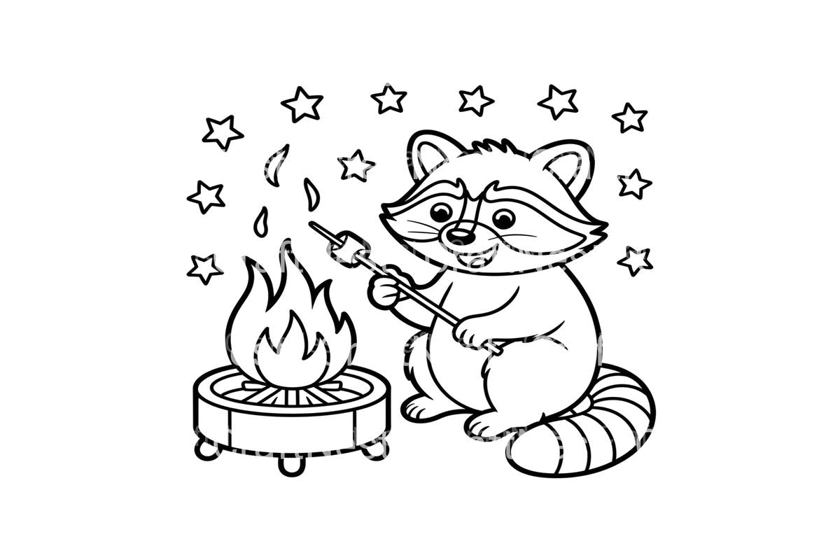 Raccoon Roasting Marshmallow Coloring Books