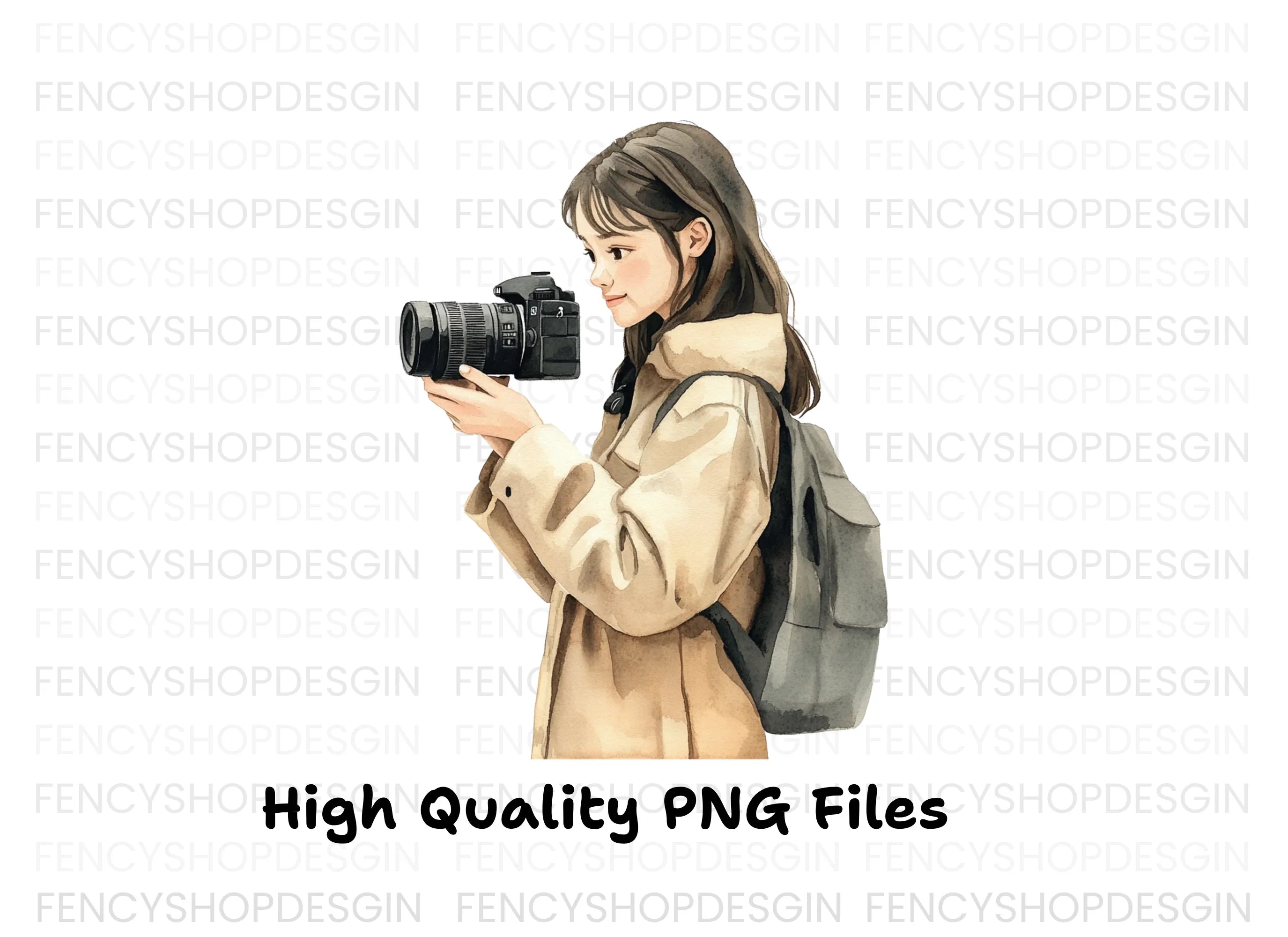 Young Woman with Camera Clipart Bundle
