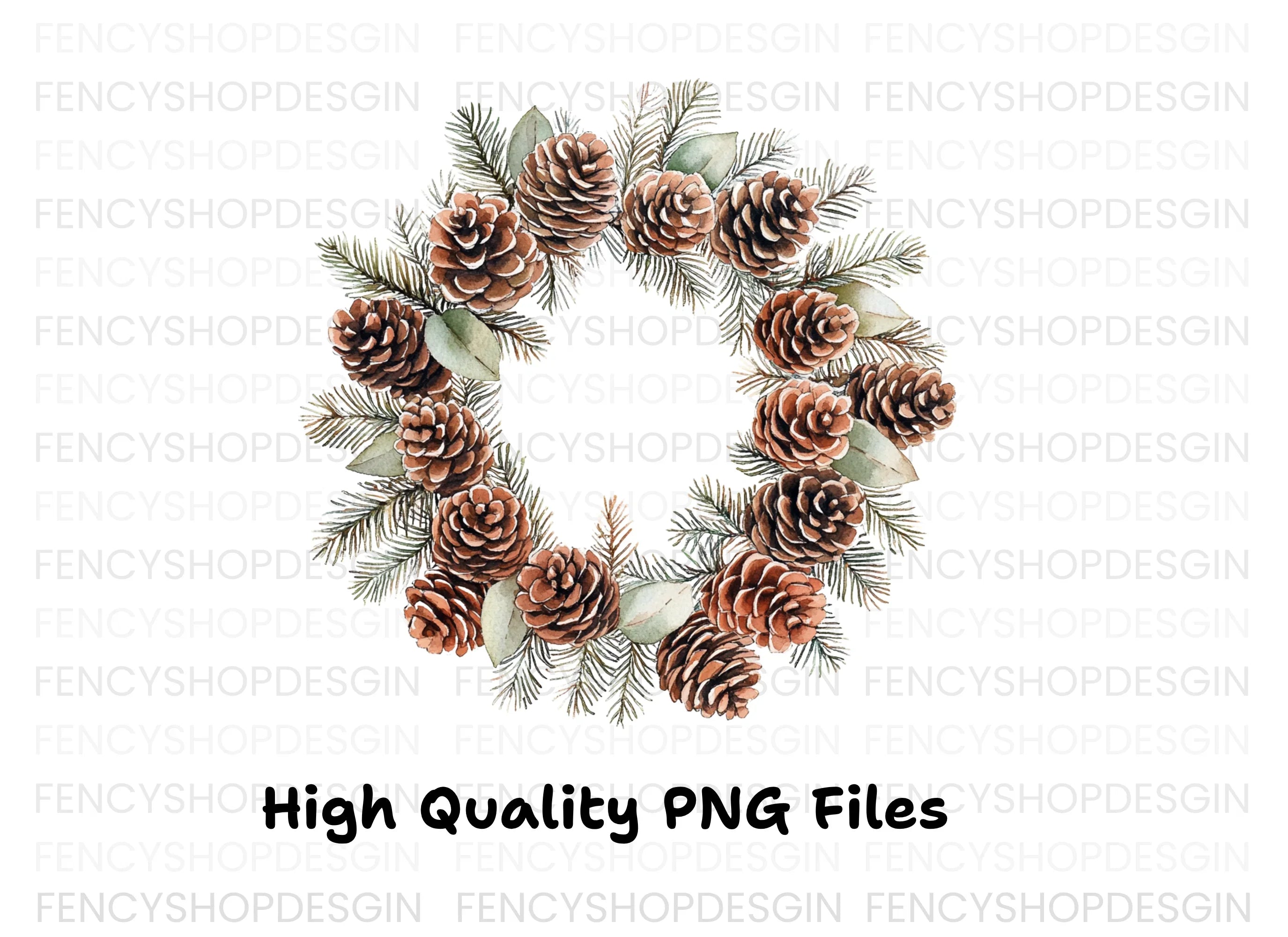 Pinecone Christmas Wreaths Clipart Bundle