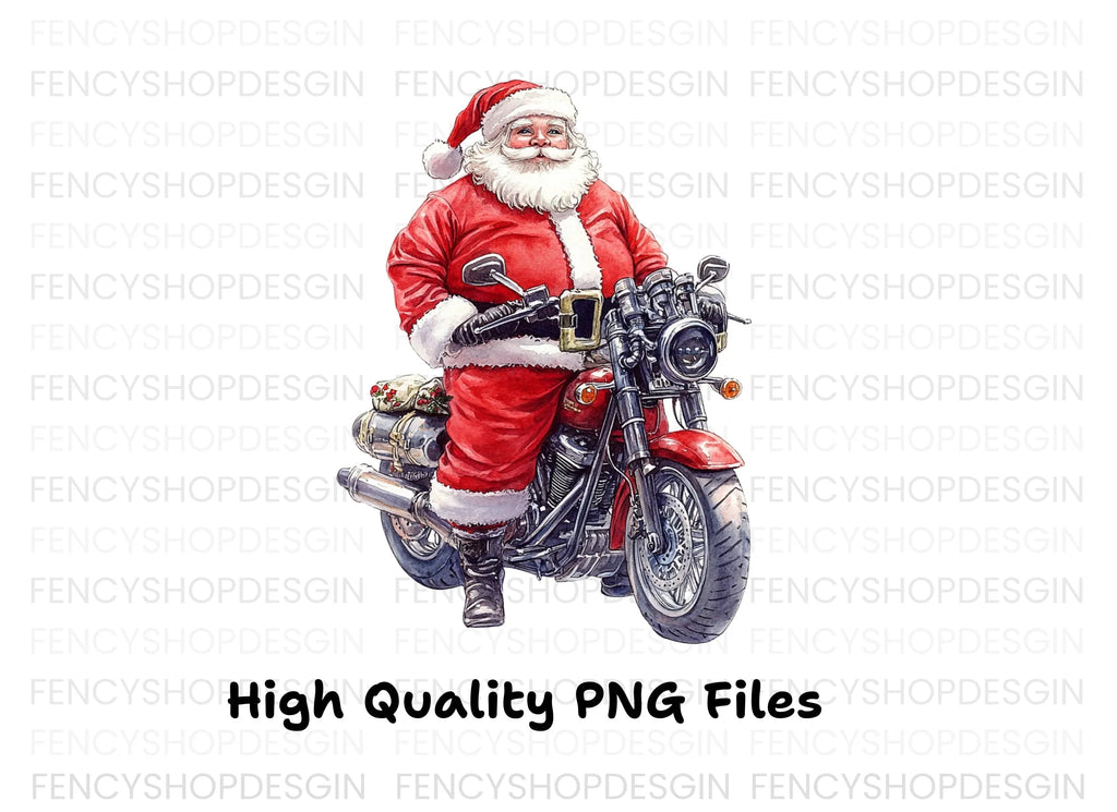 Santa Riding Motorcycle Christmas Clipart Bundle