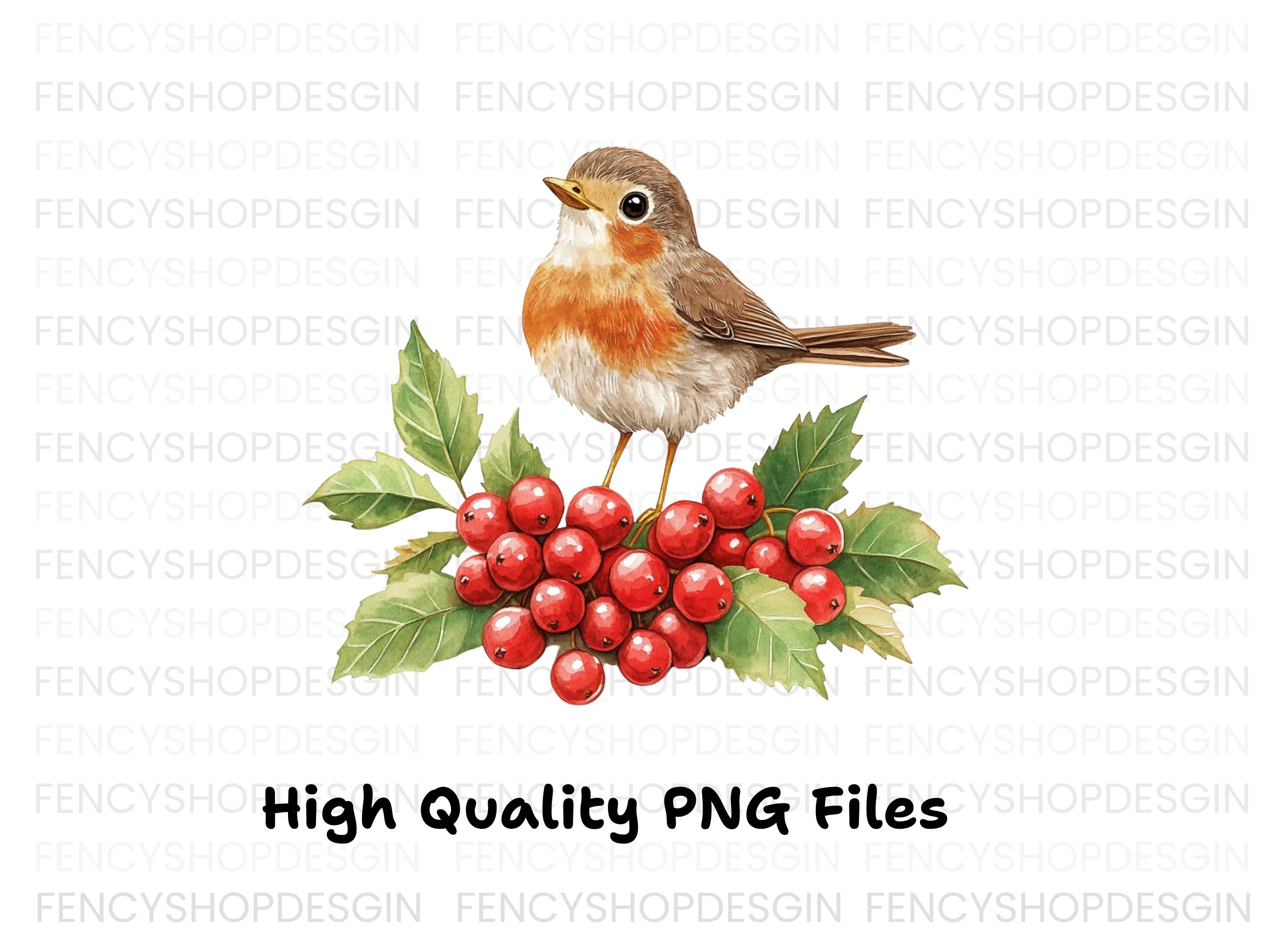 Robins with Holly Berries Clipart Bundle