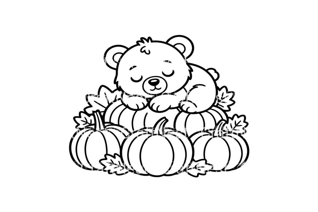 Sleeping Bear on Pumpkins Coloring Books