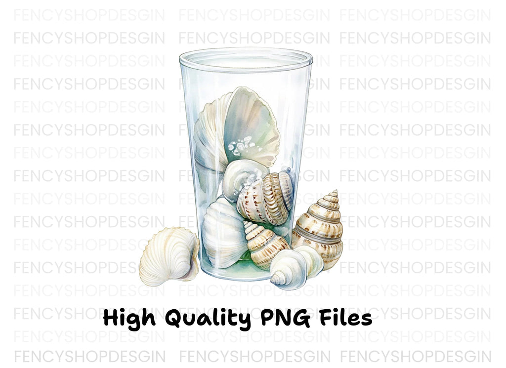 Seashells in Glass Jar Clipart Bundle