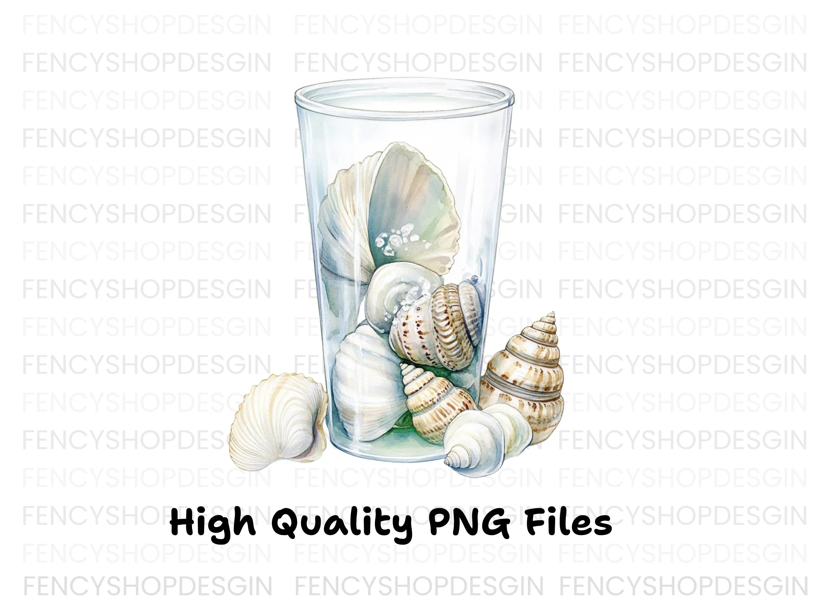 Seashells in Glass Jar Clipart Bundle