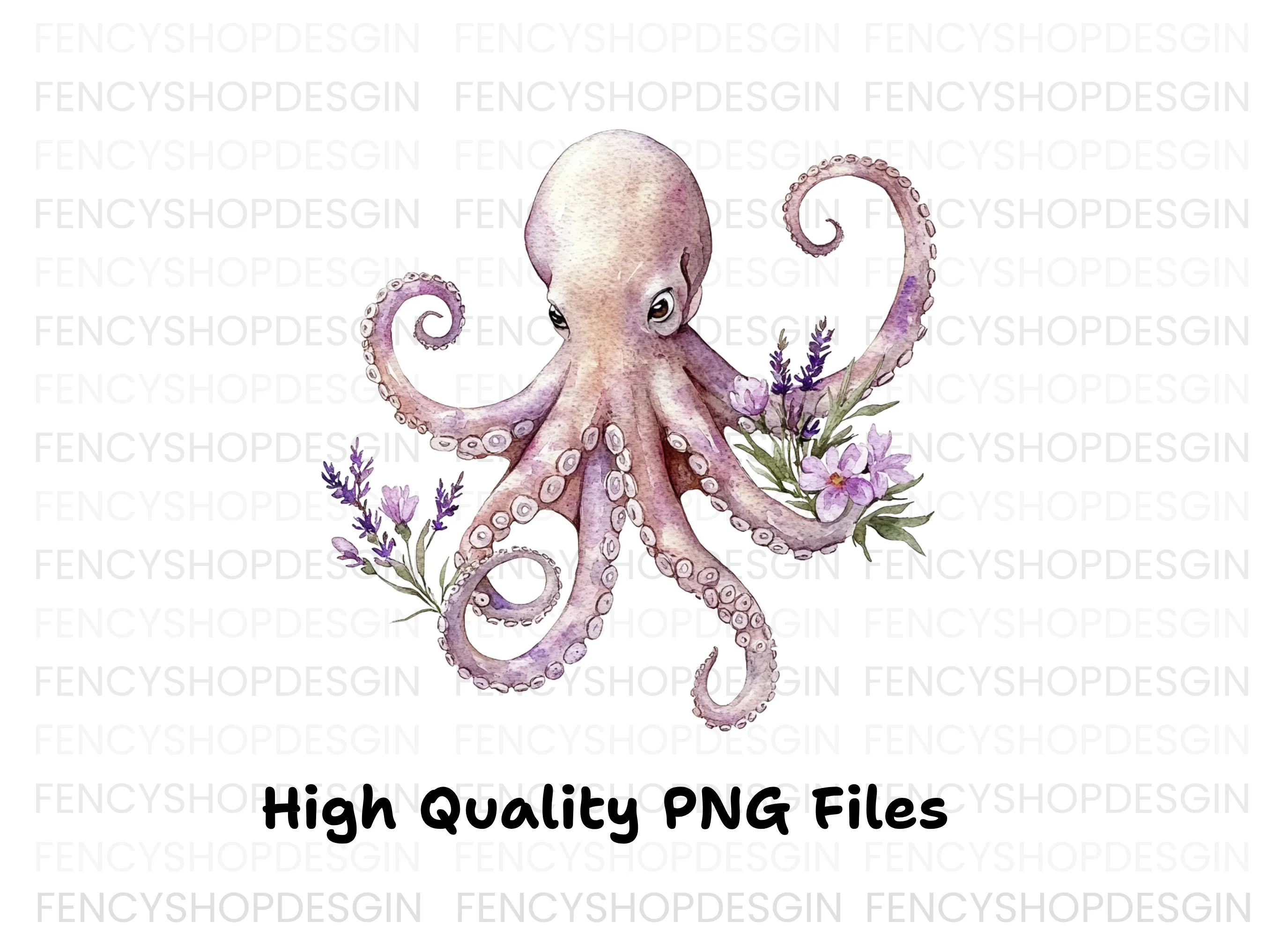 Floral Octopus Clipart Bundle