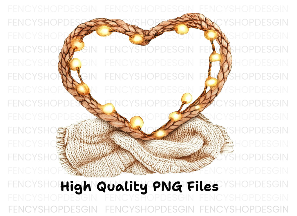 Cozy Heart Frames with Fairy Lights Clipart Bundle