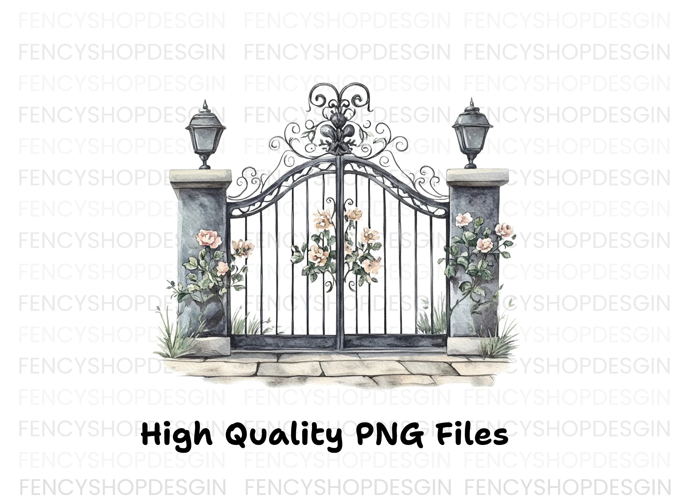 Elegant Wrought Iron Gate Clipart Bundle