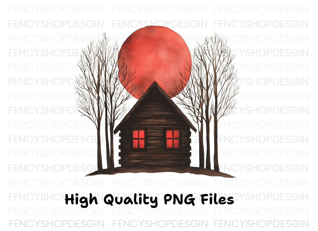 Spooky Cabins Under Blood Moon Clipart Bundle