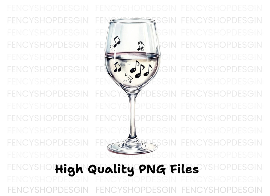 Wine Glasses with Musical Notes Clipart Bundle