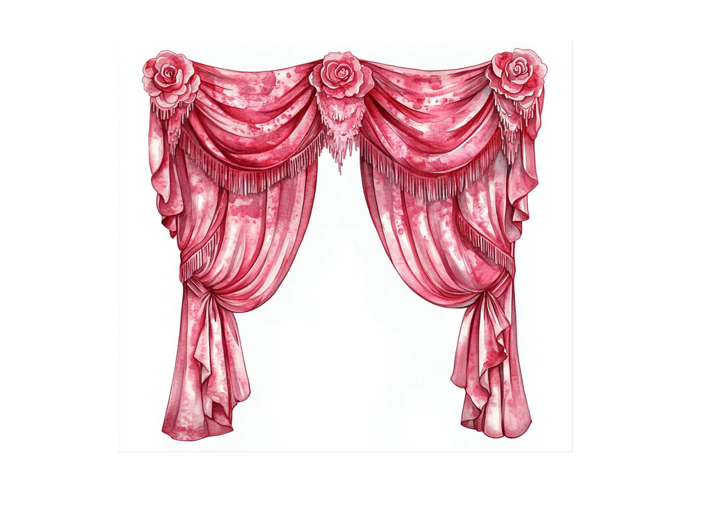 Pink Rose Draped Curtain Clipart Bundle