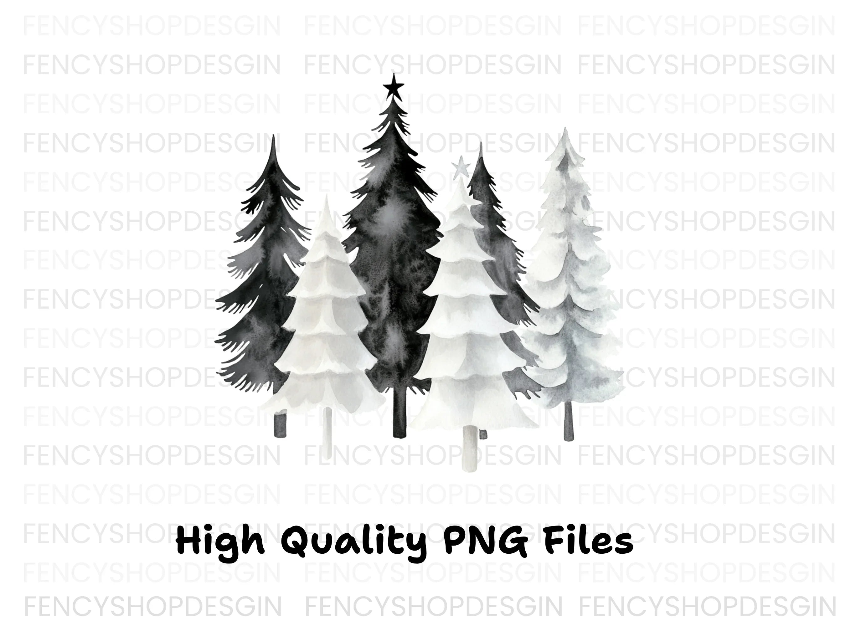 Monochrome Christmas Tree Clipart Bundle