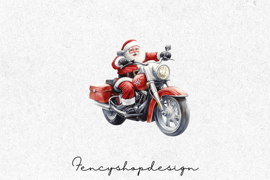 Santa Claus on Motorcycle Clipart Bundle
