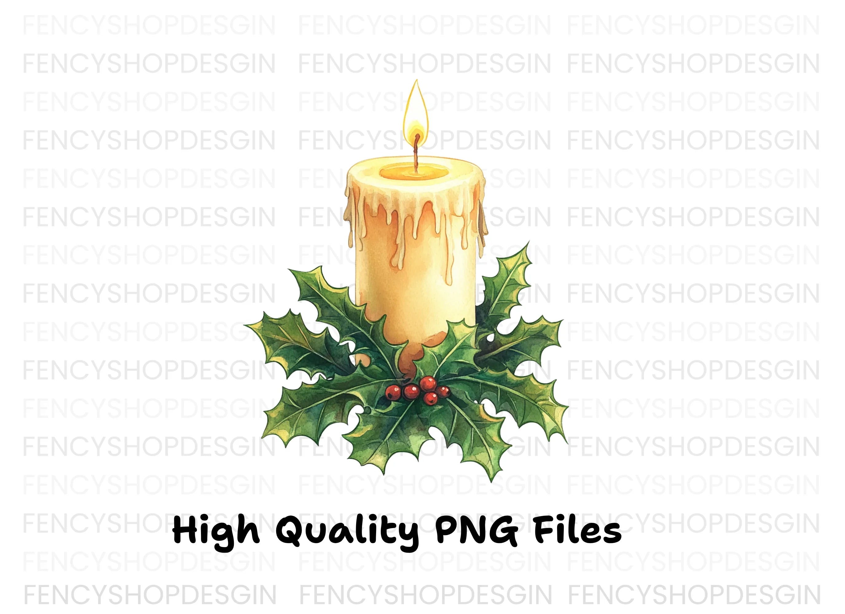 Christmas Candles with Holly Clipart Bundle