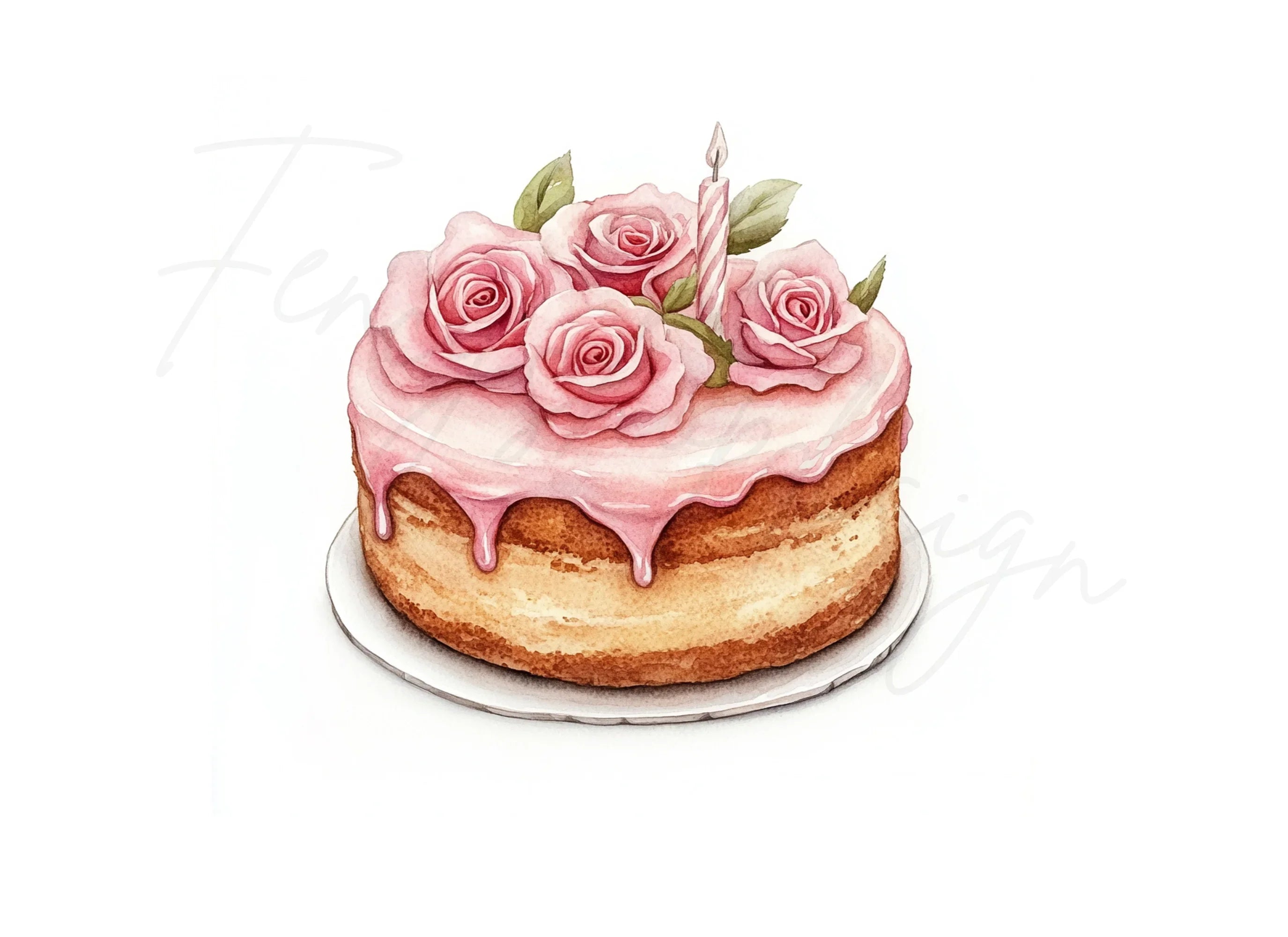 Pink Rose Cake Clipart Bundle