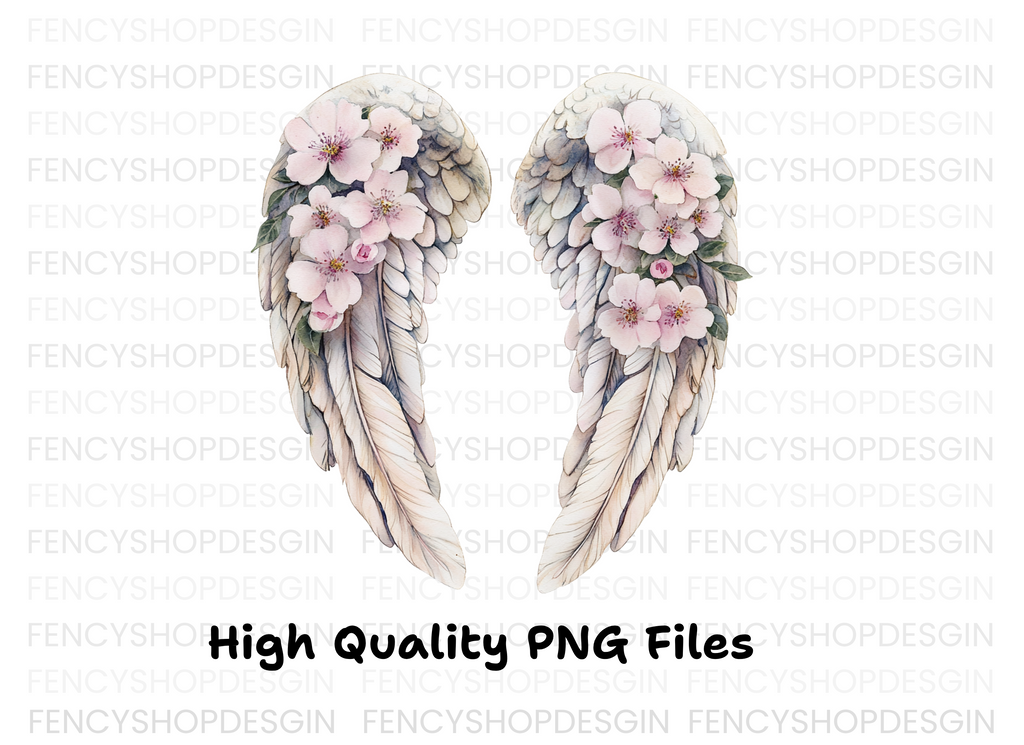 Cherry Blossom Angel Wings Clipart Bundle